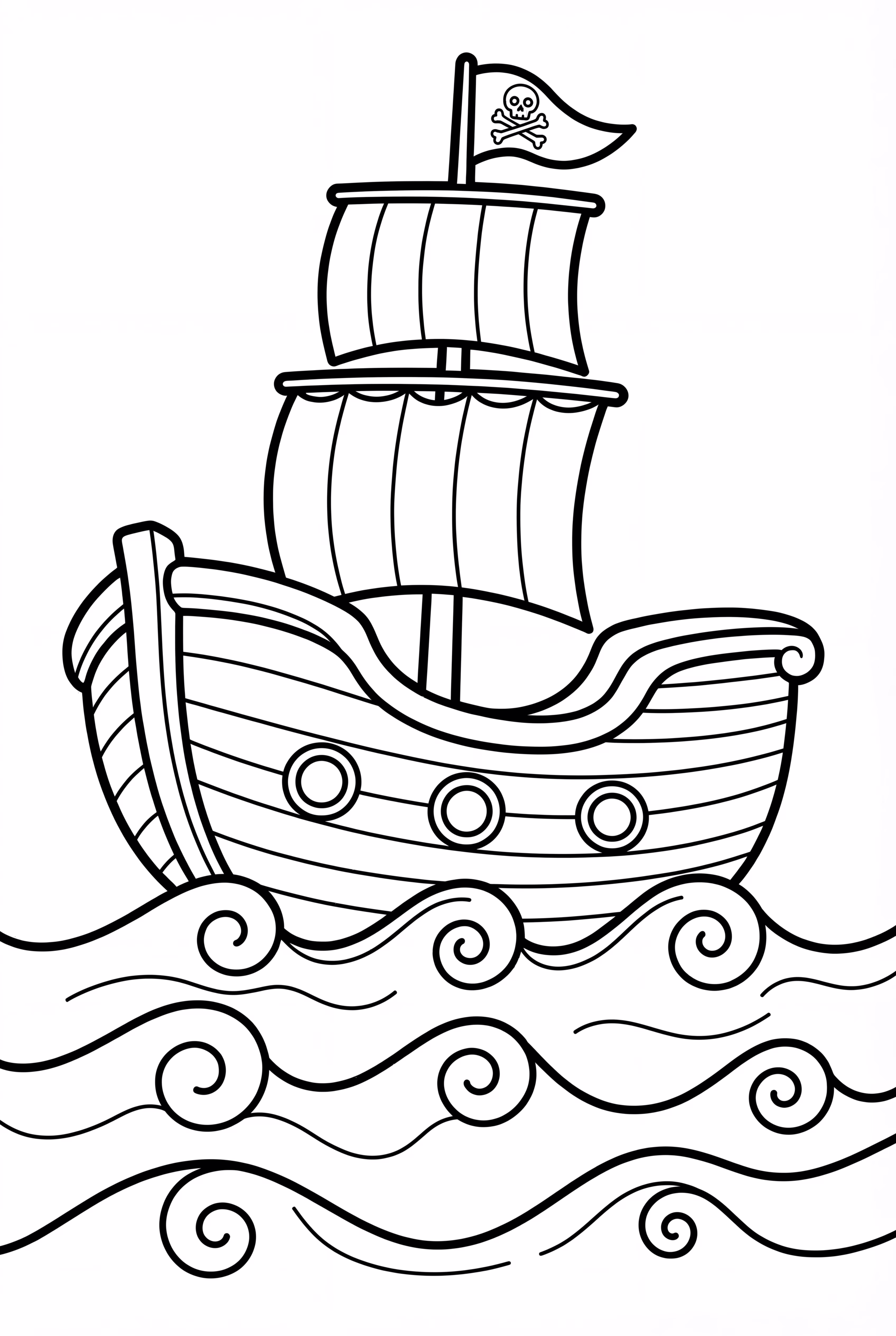 Pirate Ship on a Wavy Ocean