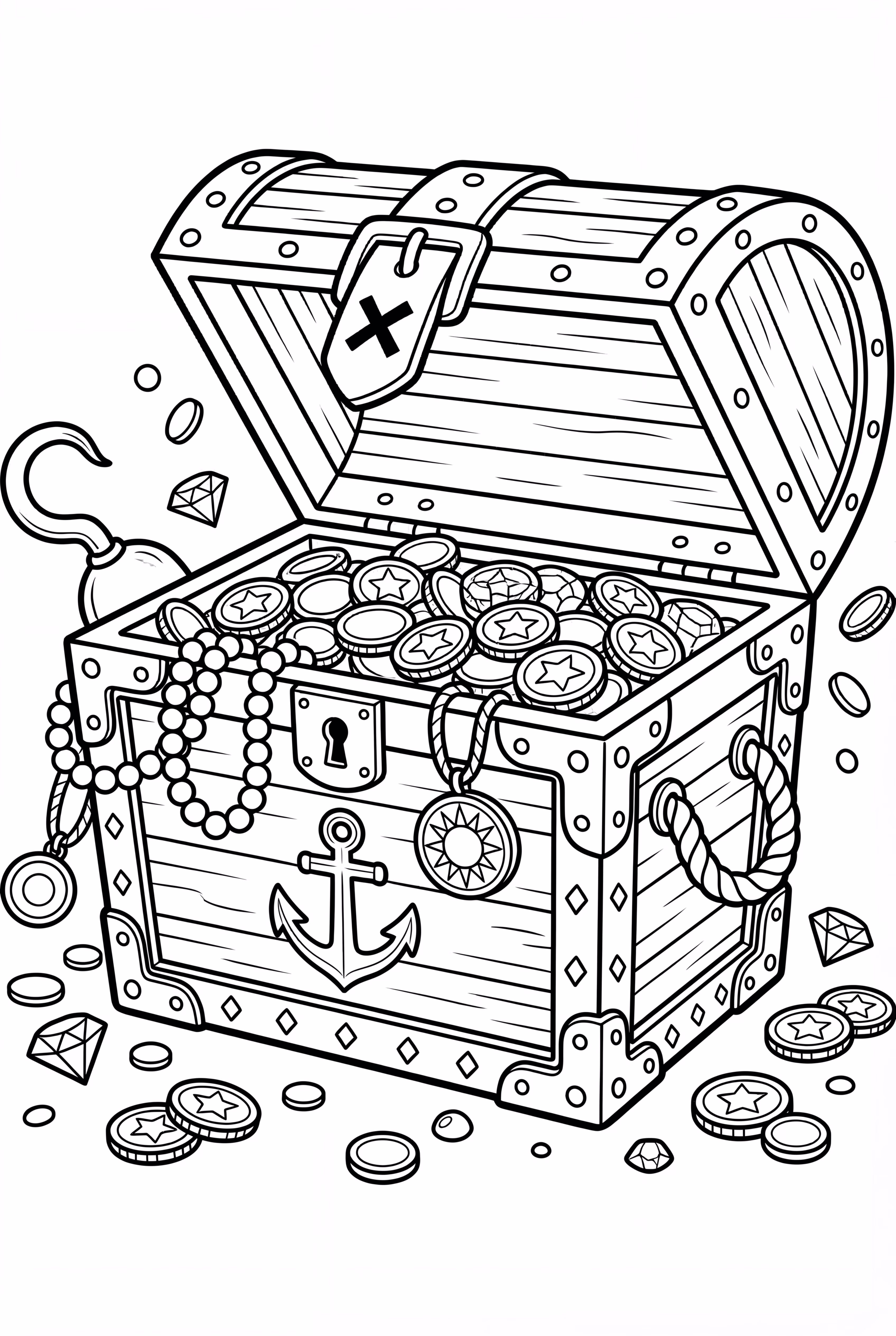 海盗宝藏箱填色页
