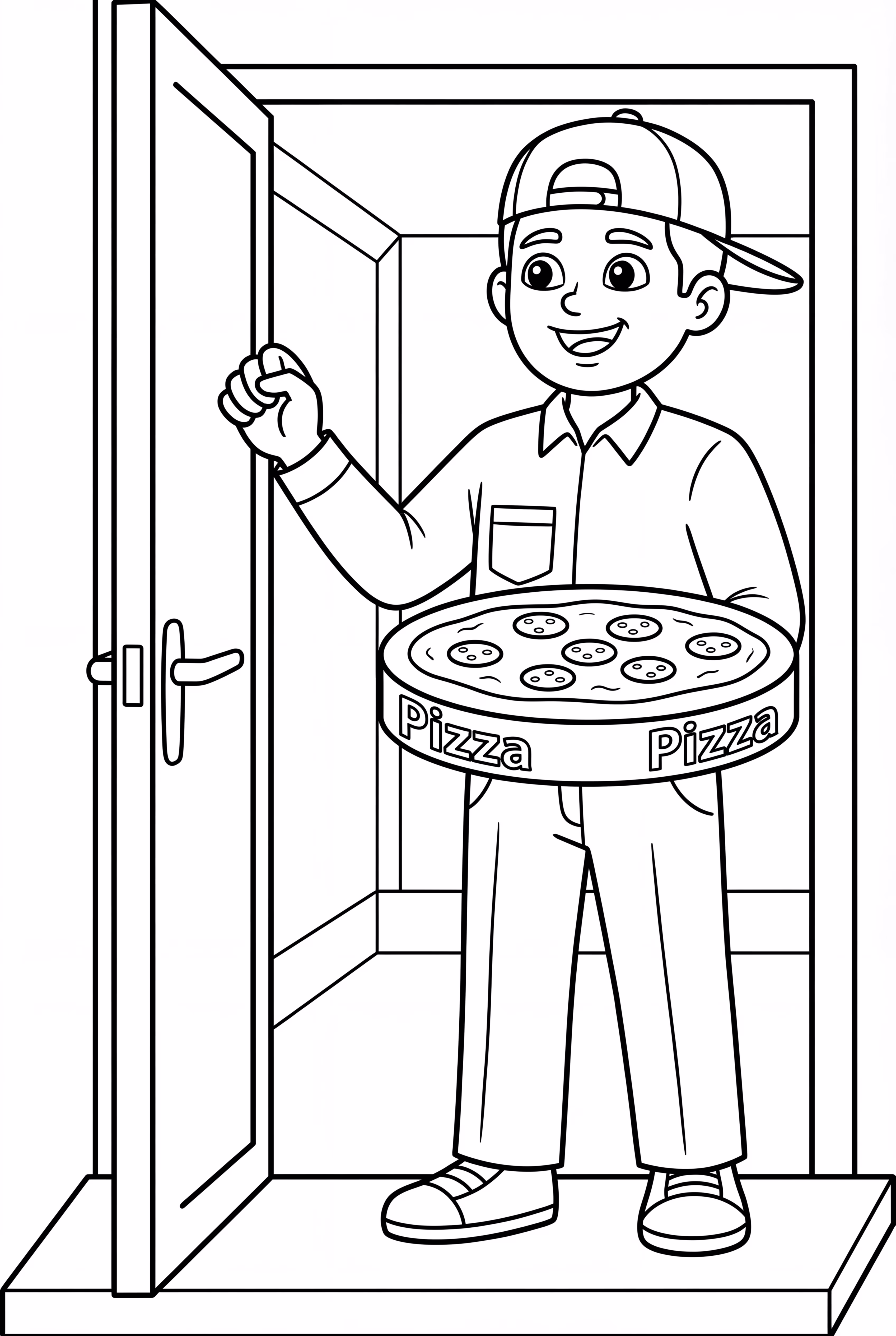 문 앞에서 피자 배달