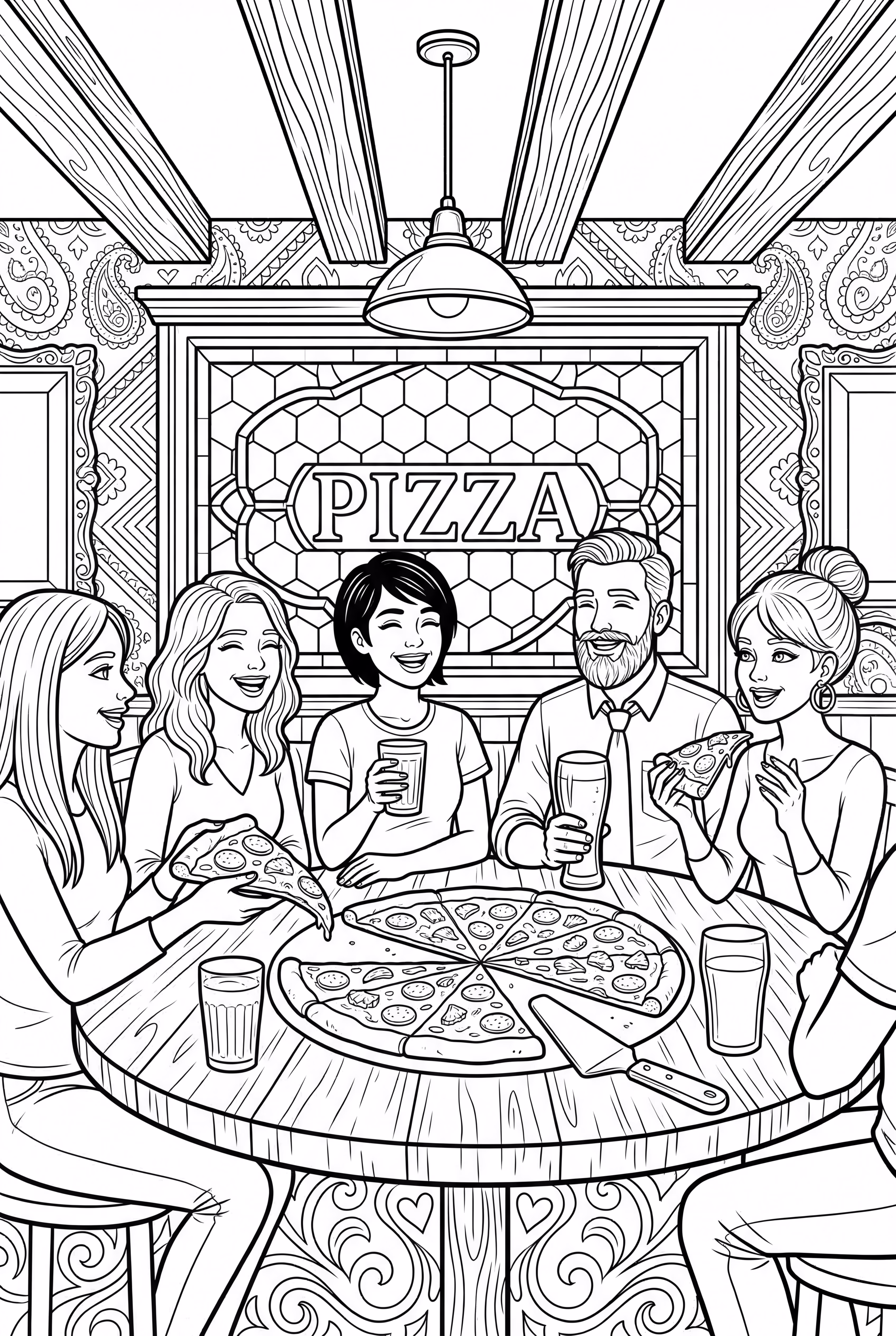 与朋友和饮料的披萨派对