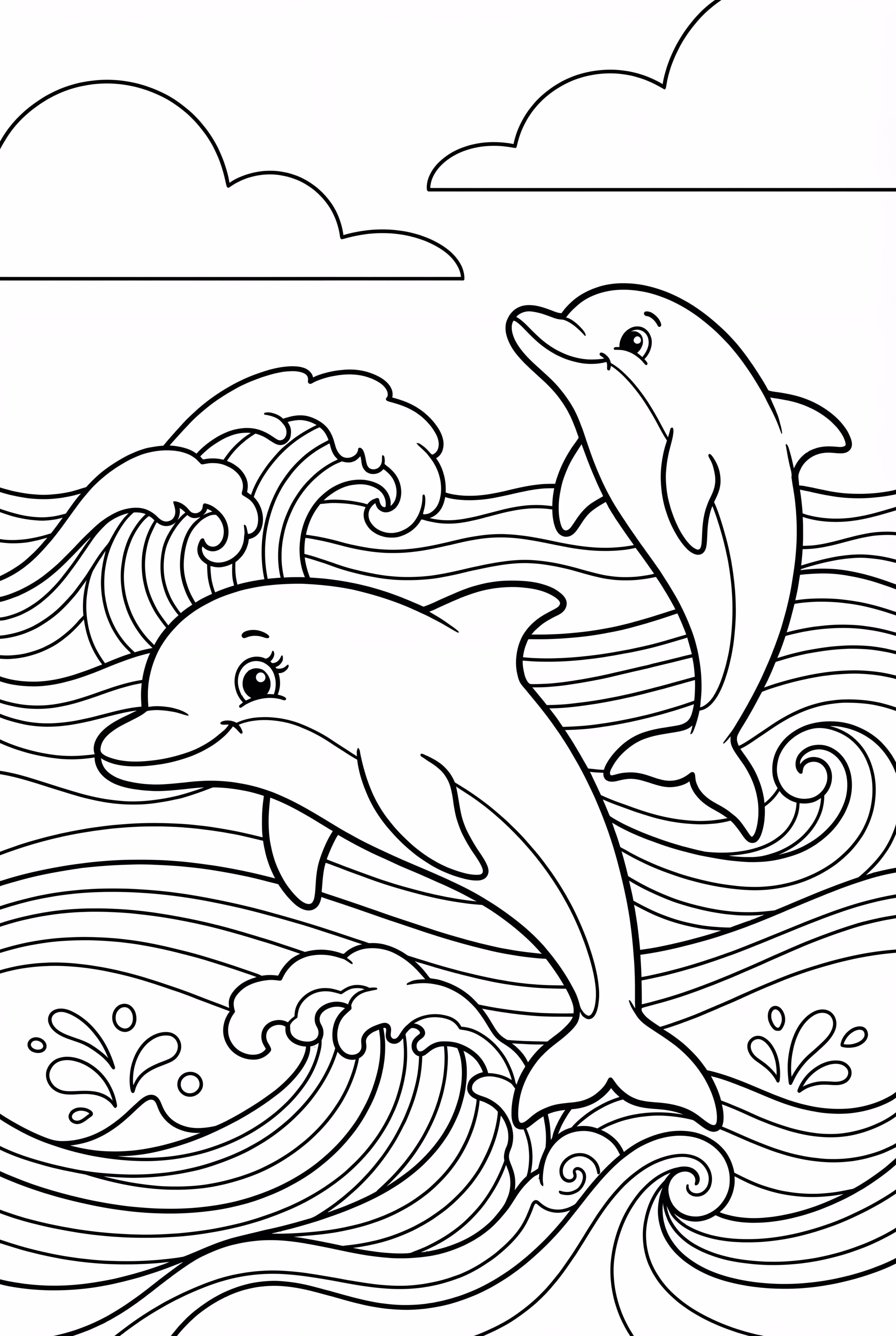 Playful Dolphins Surfing the Waves