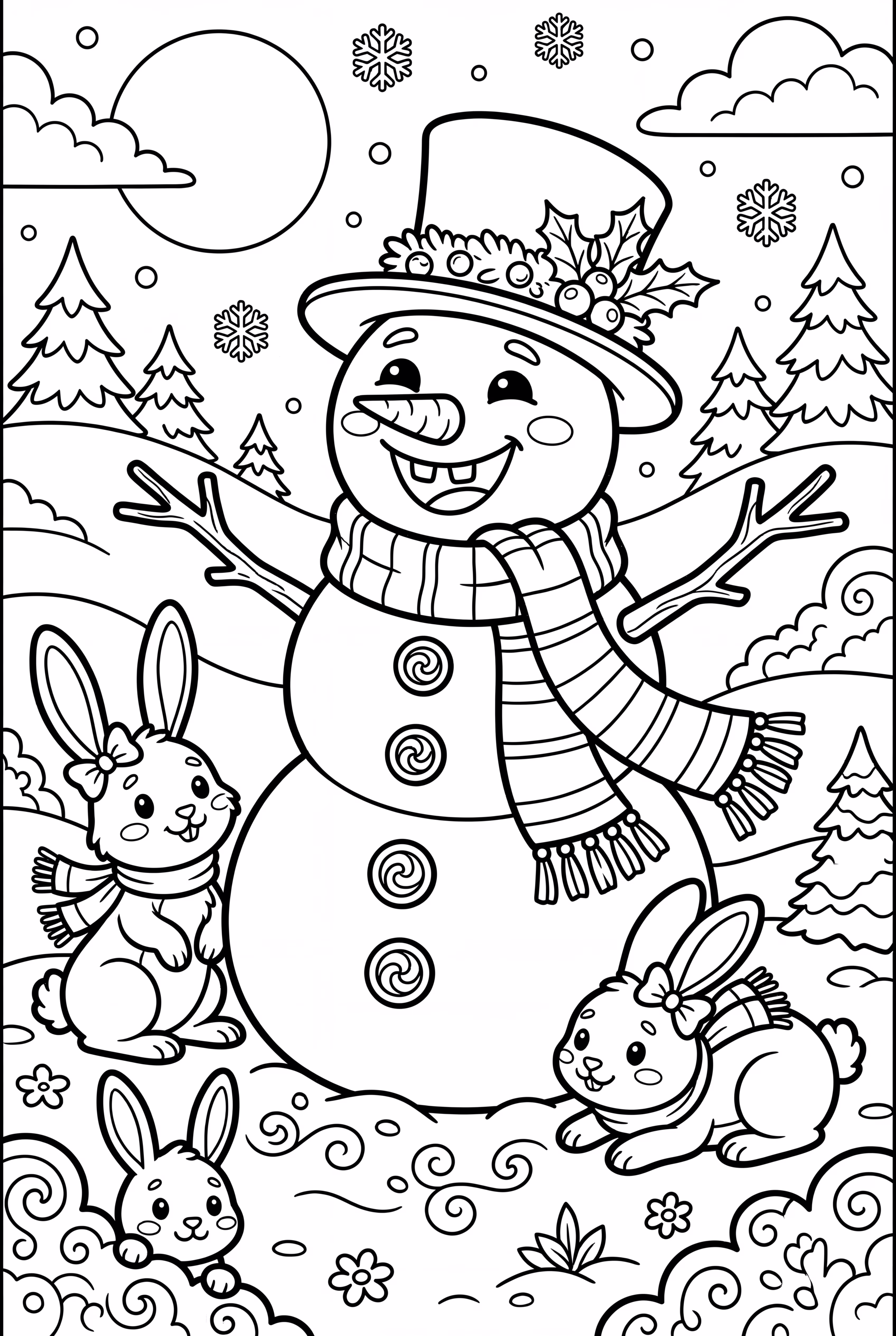 Playful Frosty with rabbits