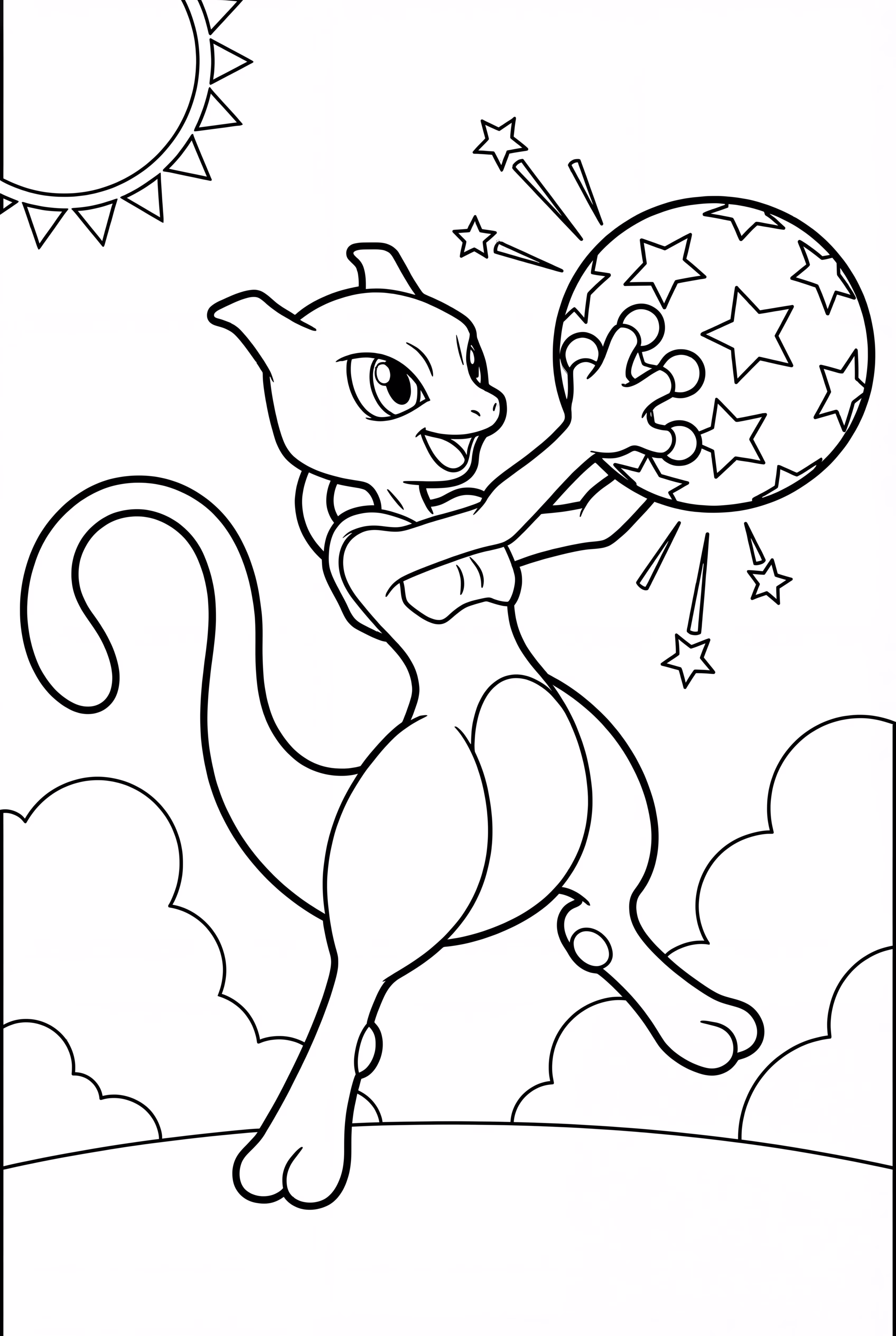 Playful Mewtwo Throwing A Star Patterned Ball