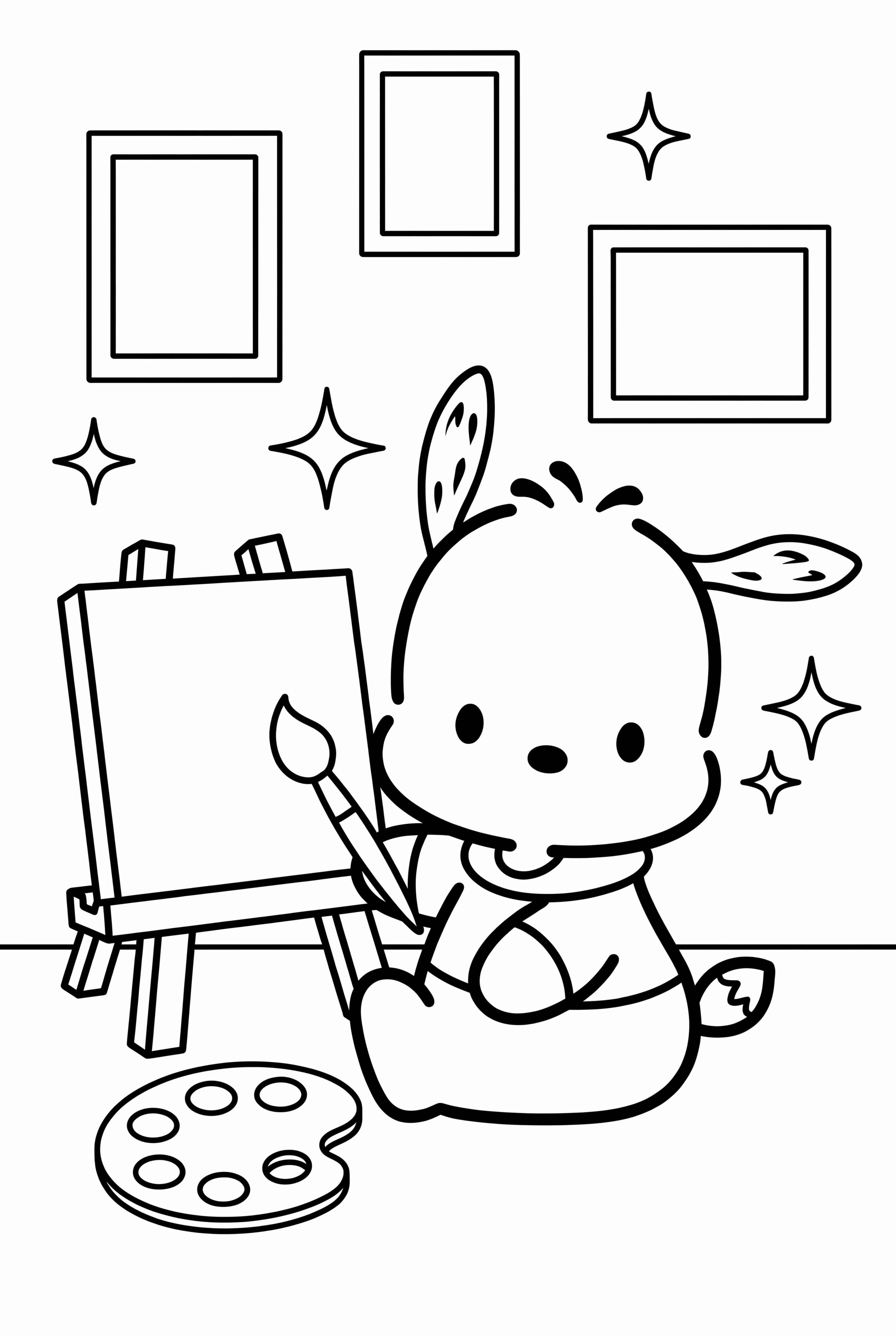 Pochacco 在画布上素描