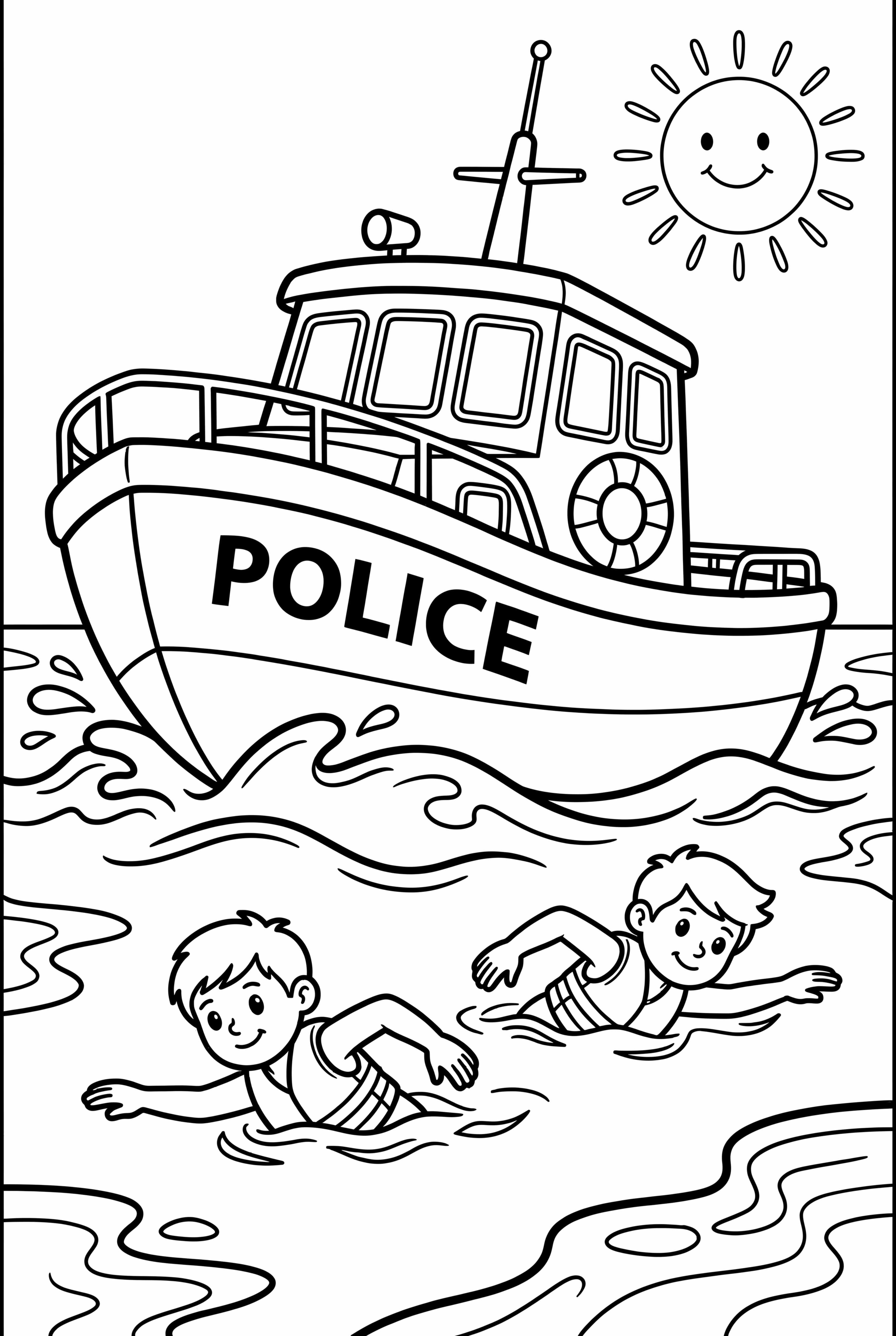 수영인을 구하는 경찰 보트