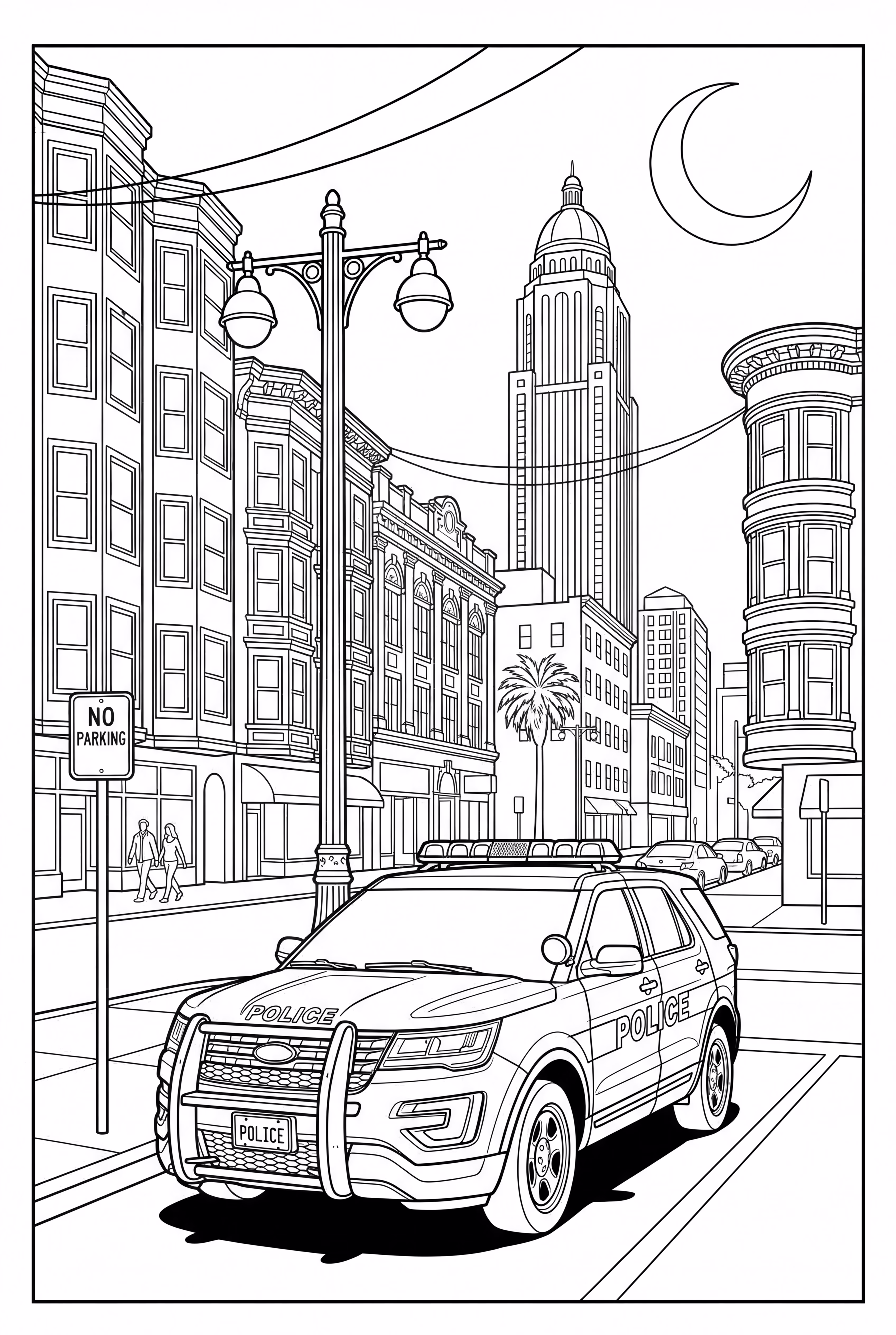 Luzes de Carro de Polícia Piscando à Noite