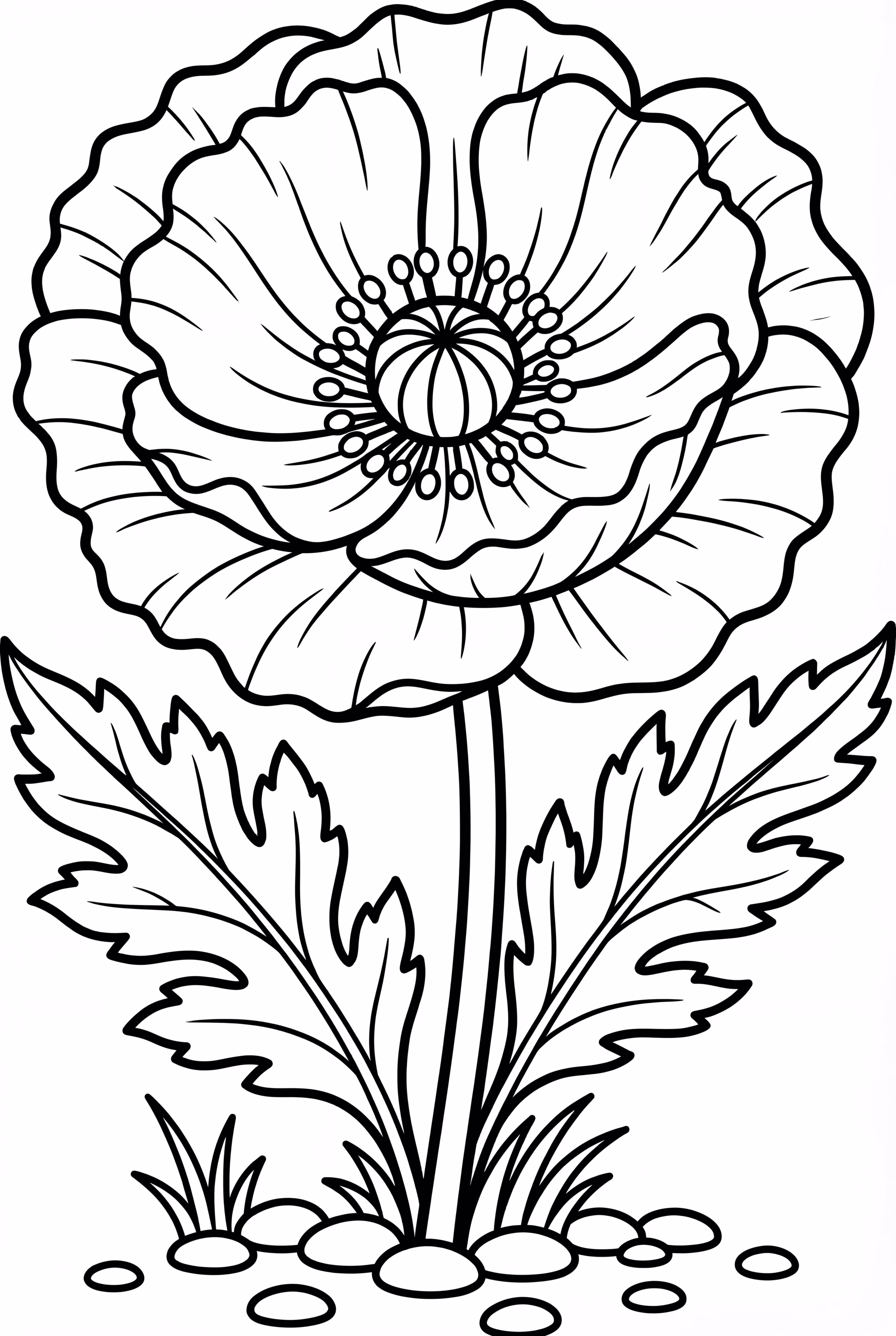 Poppy Flower With Detailed Leaves