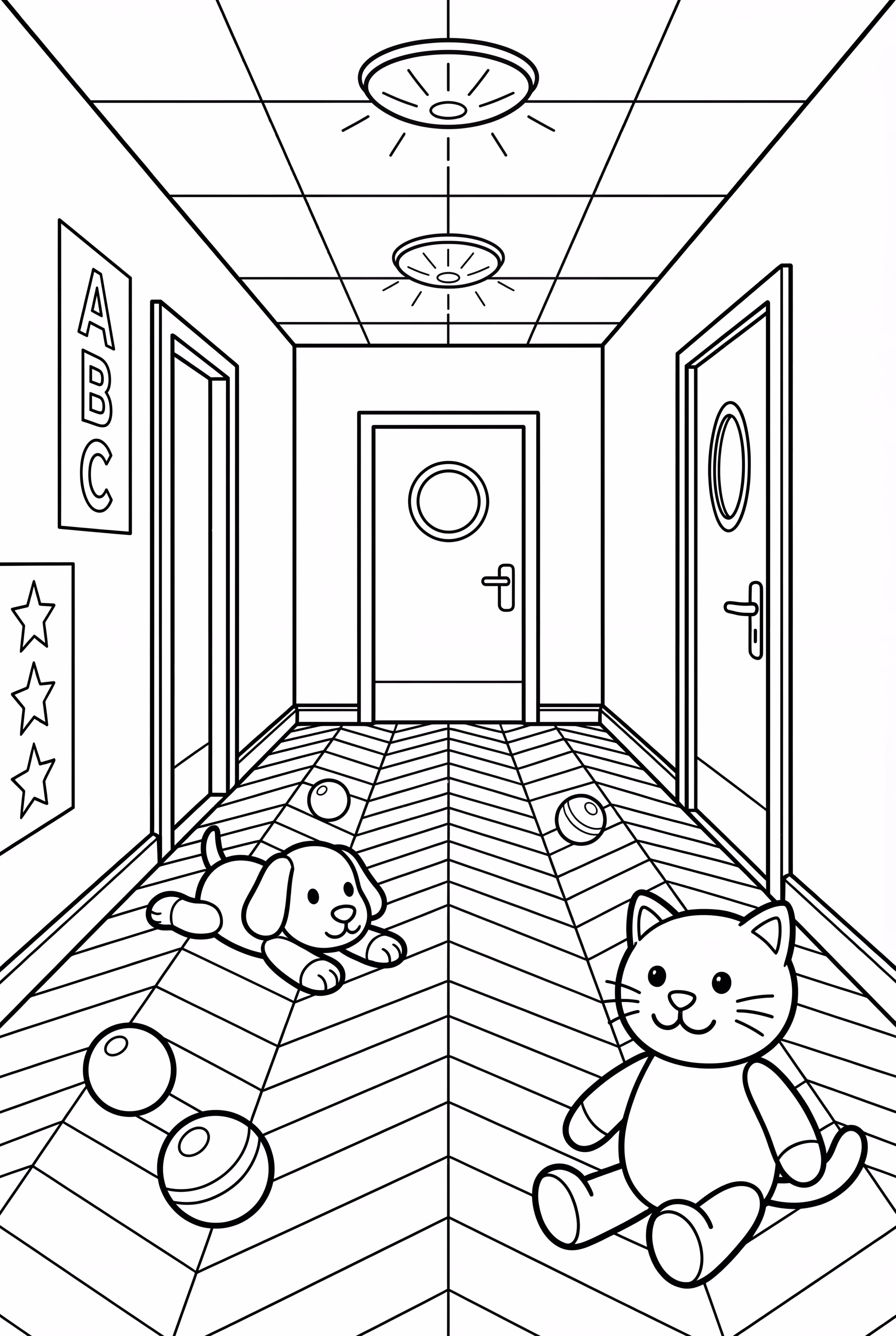 Couloir de la Garderie Poppy Playtime avec Ombres