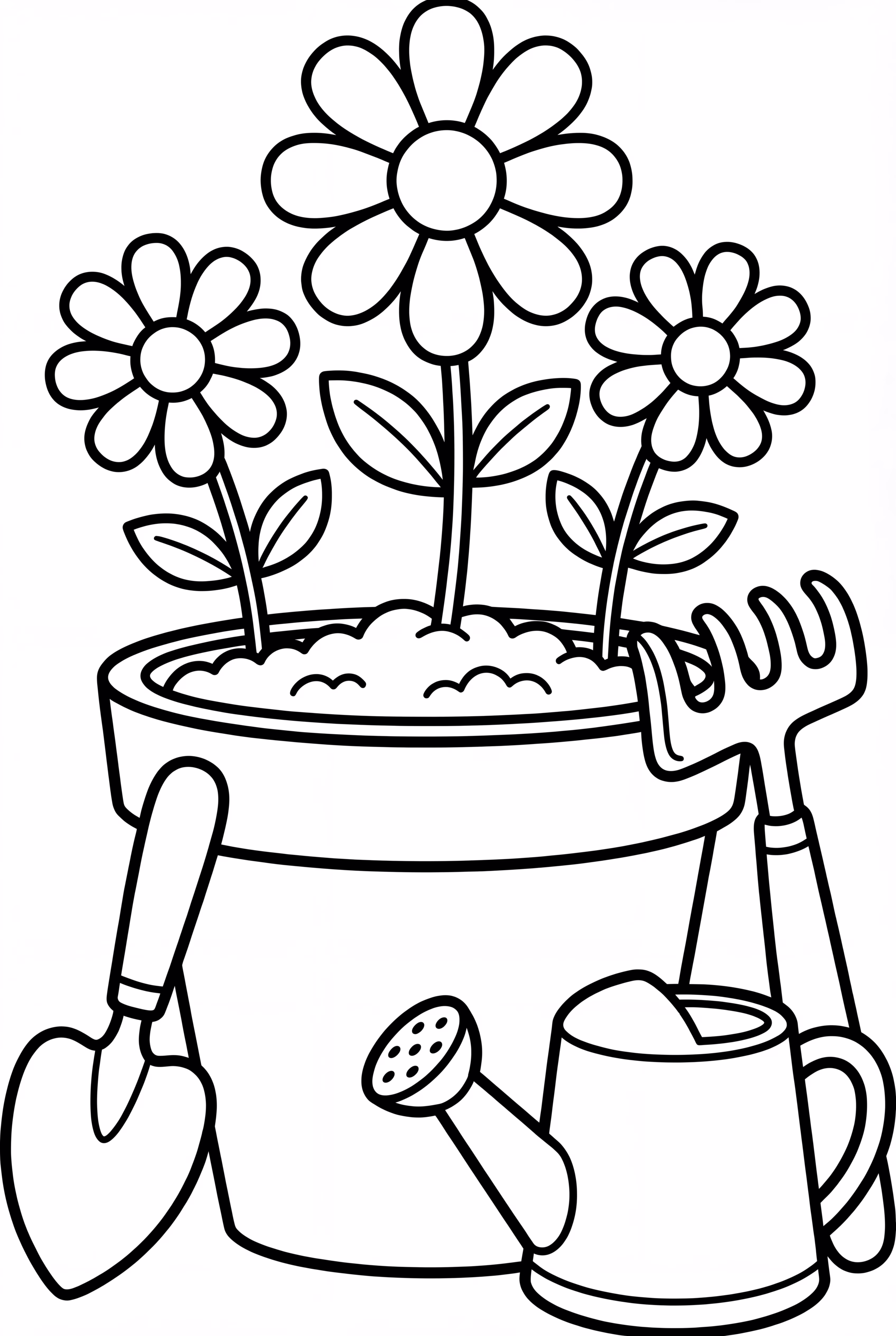 Pot With Soil And Tools