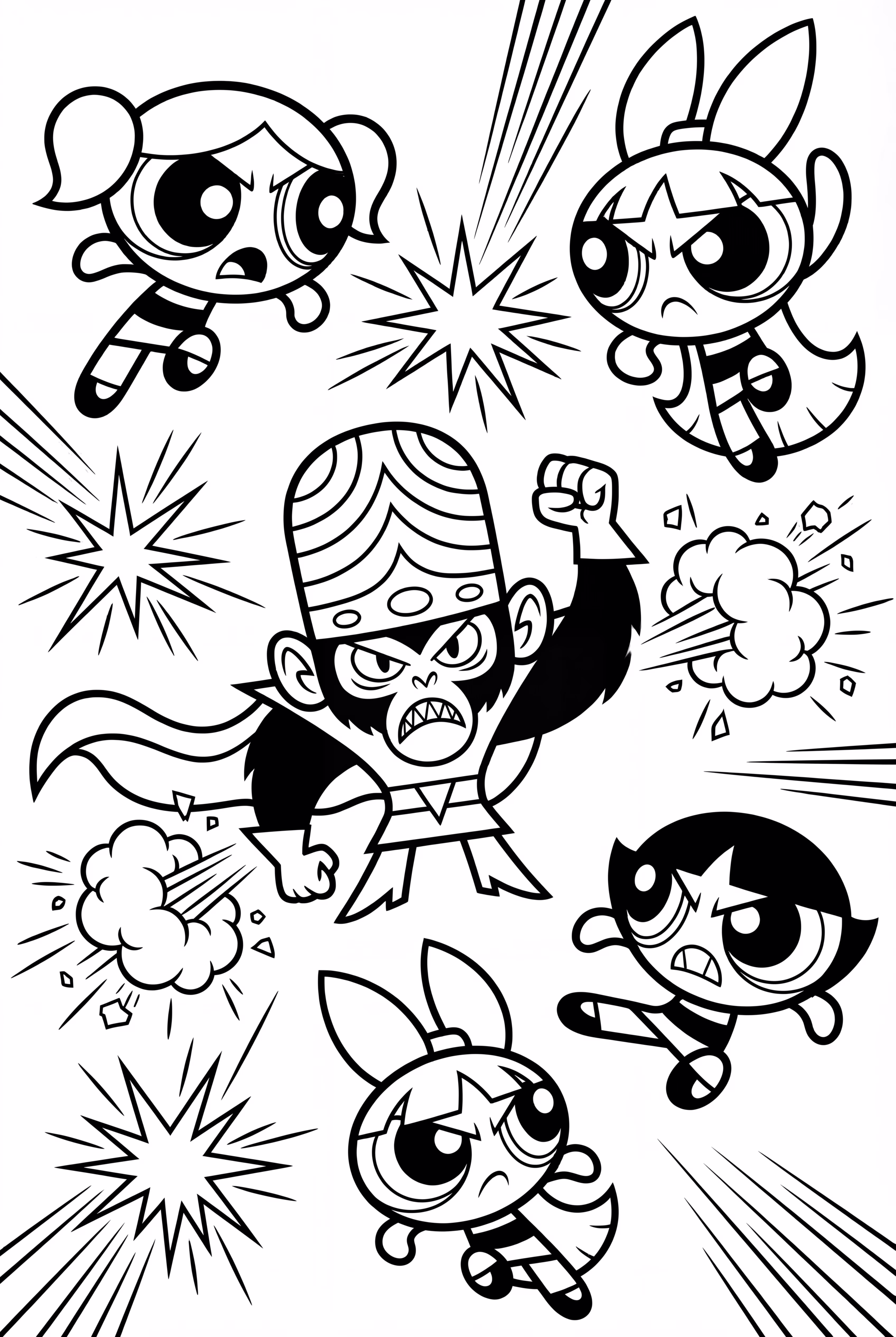 Powerpuff Girls Fighting Mojo Jojo