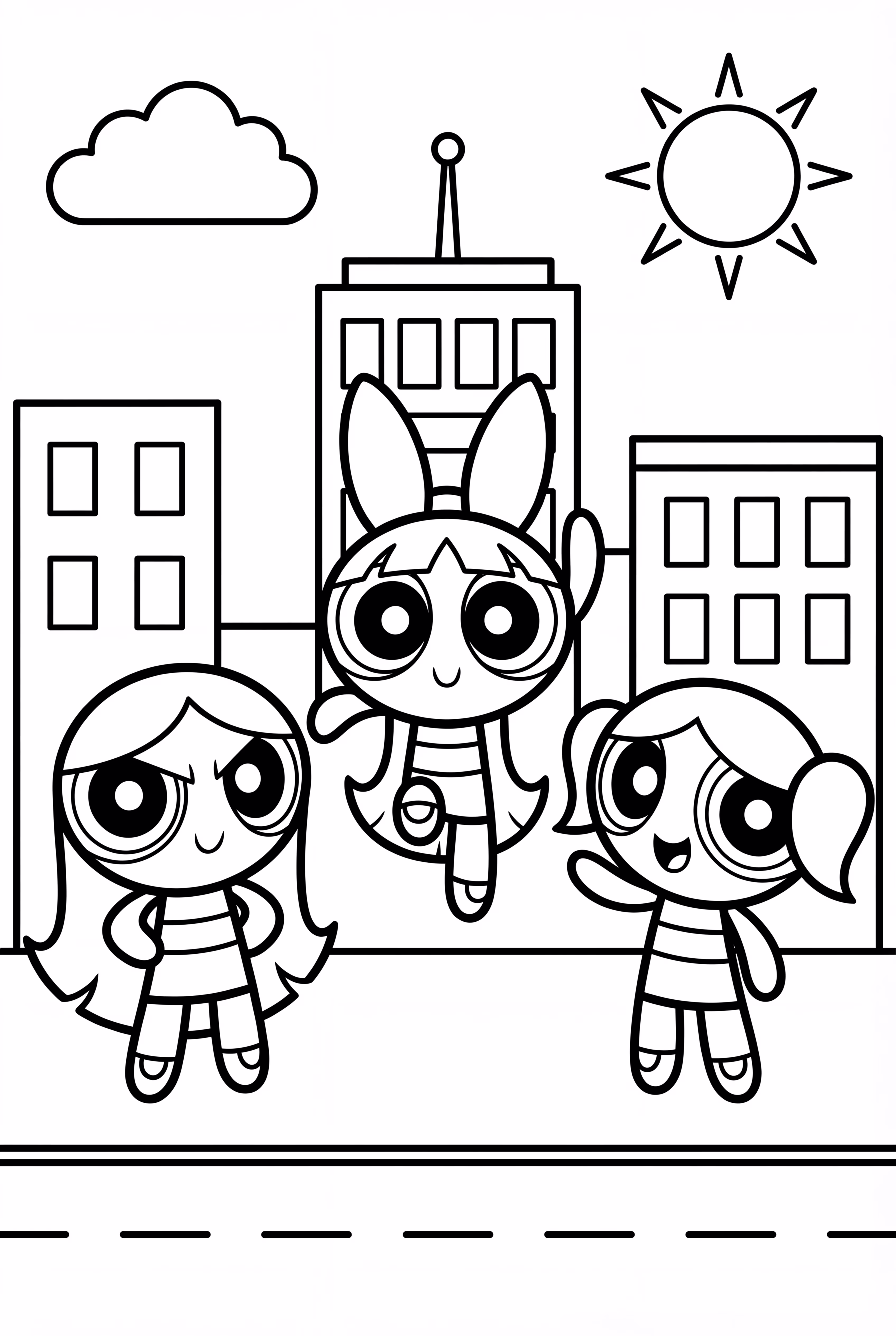 Powerpuff Girls In City Panorama
