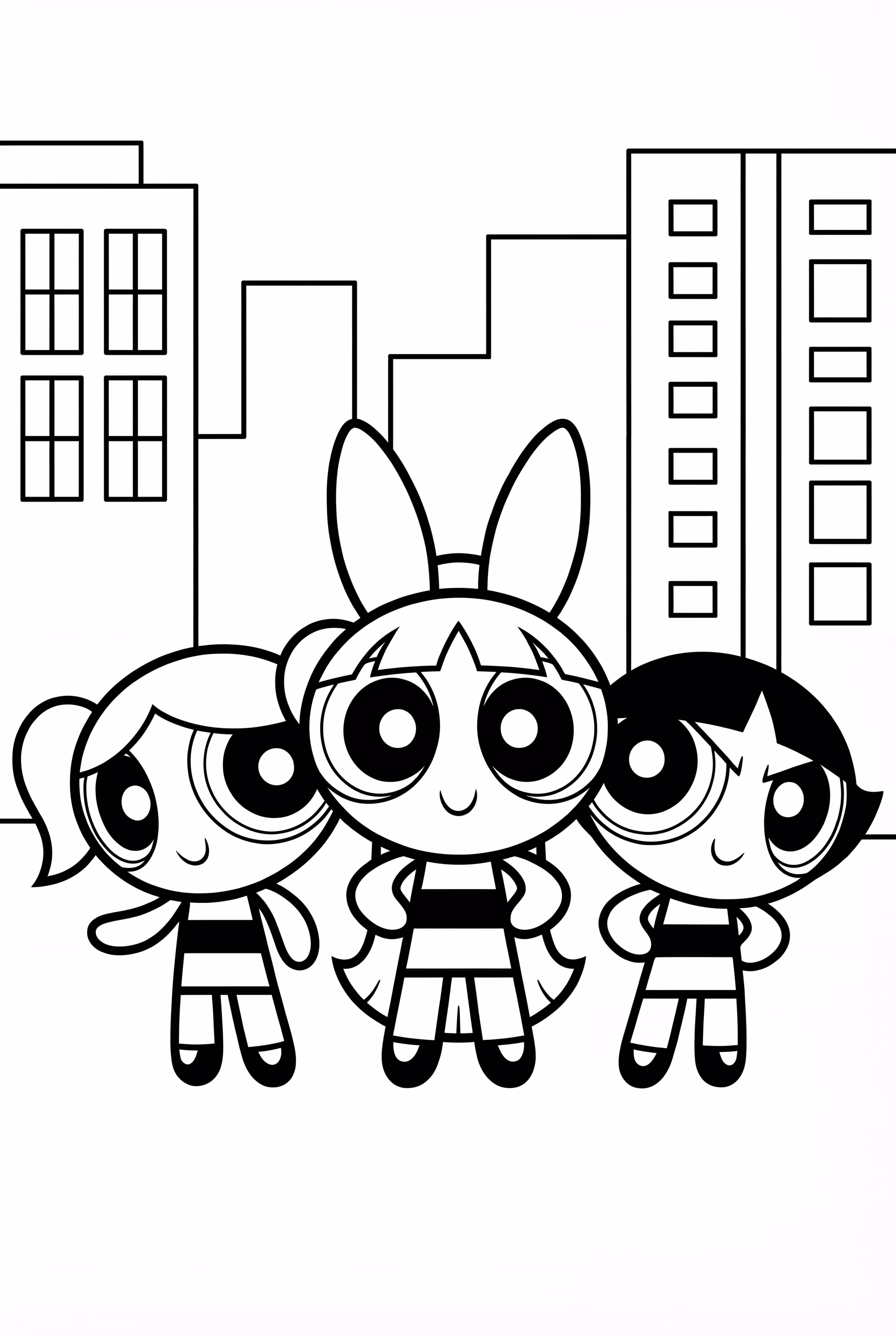 Powerpuff Girls mit einfacher Stadtlandschaft