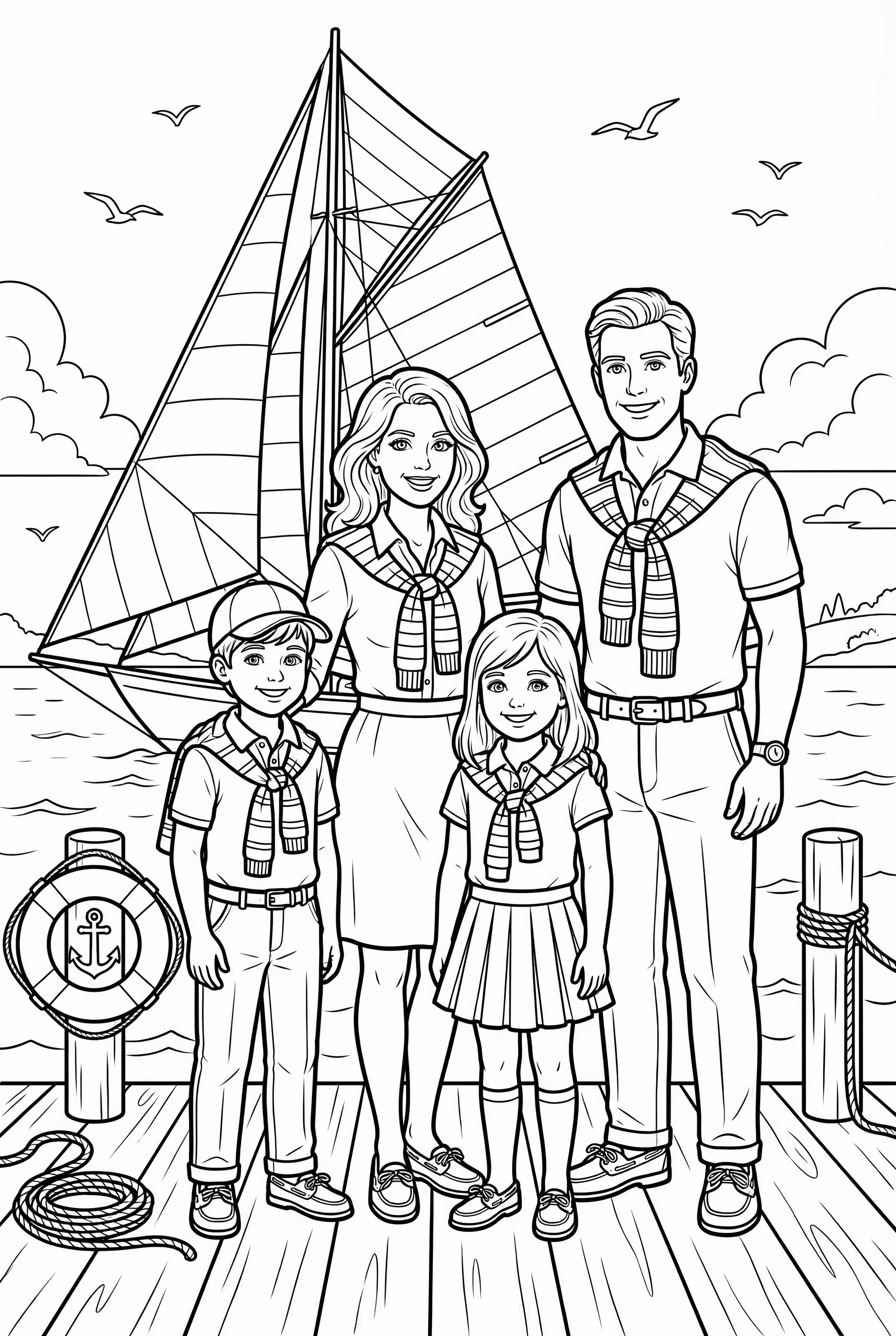Preppy Family by a Classic Sailboat