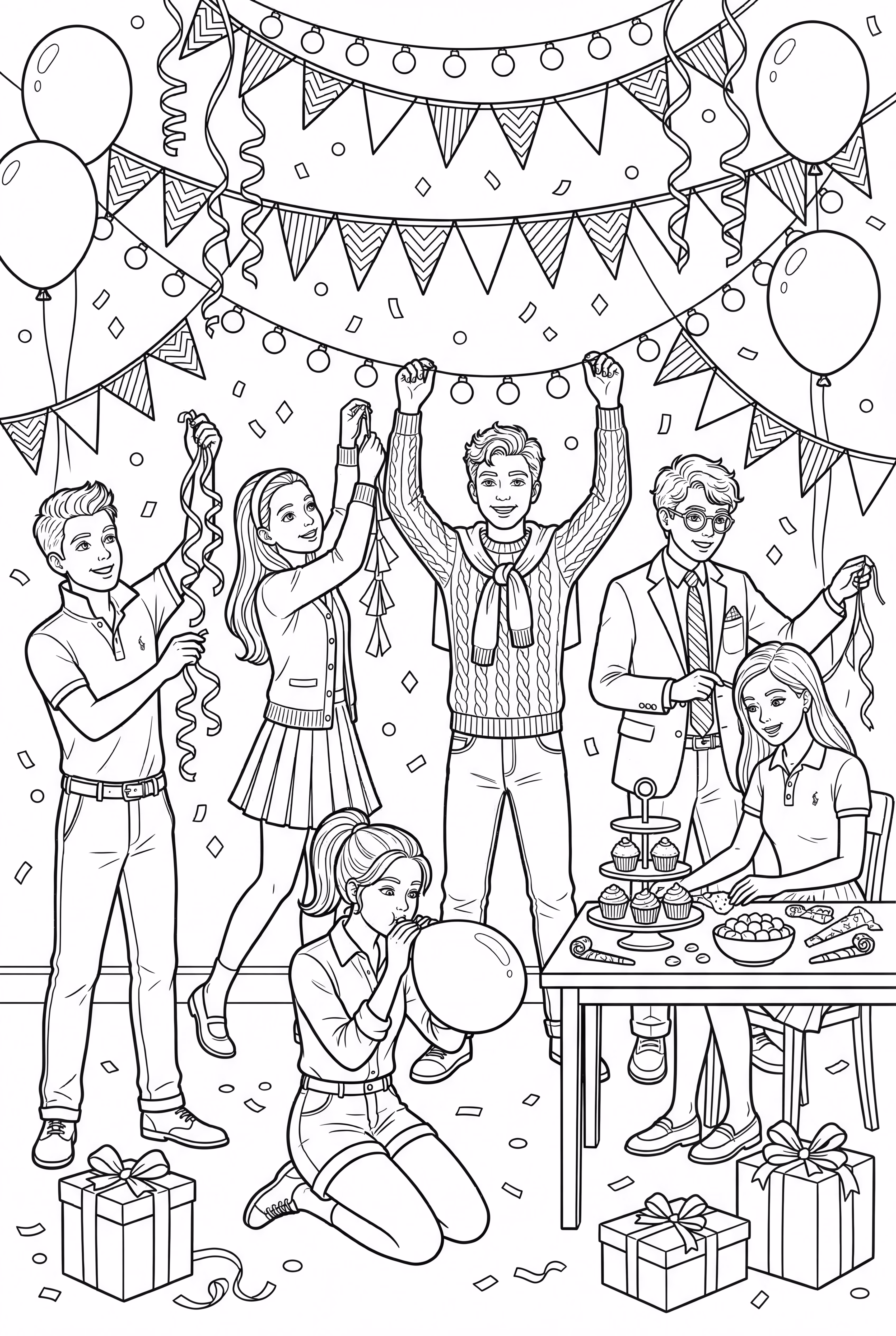 Amigos estilosos decorando para uma festa