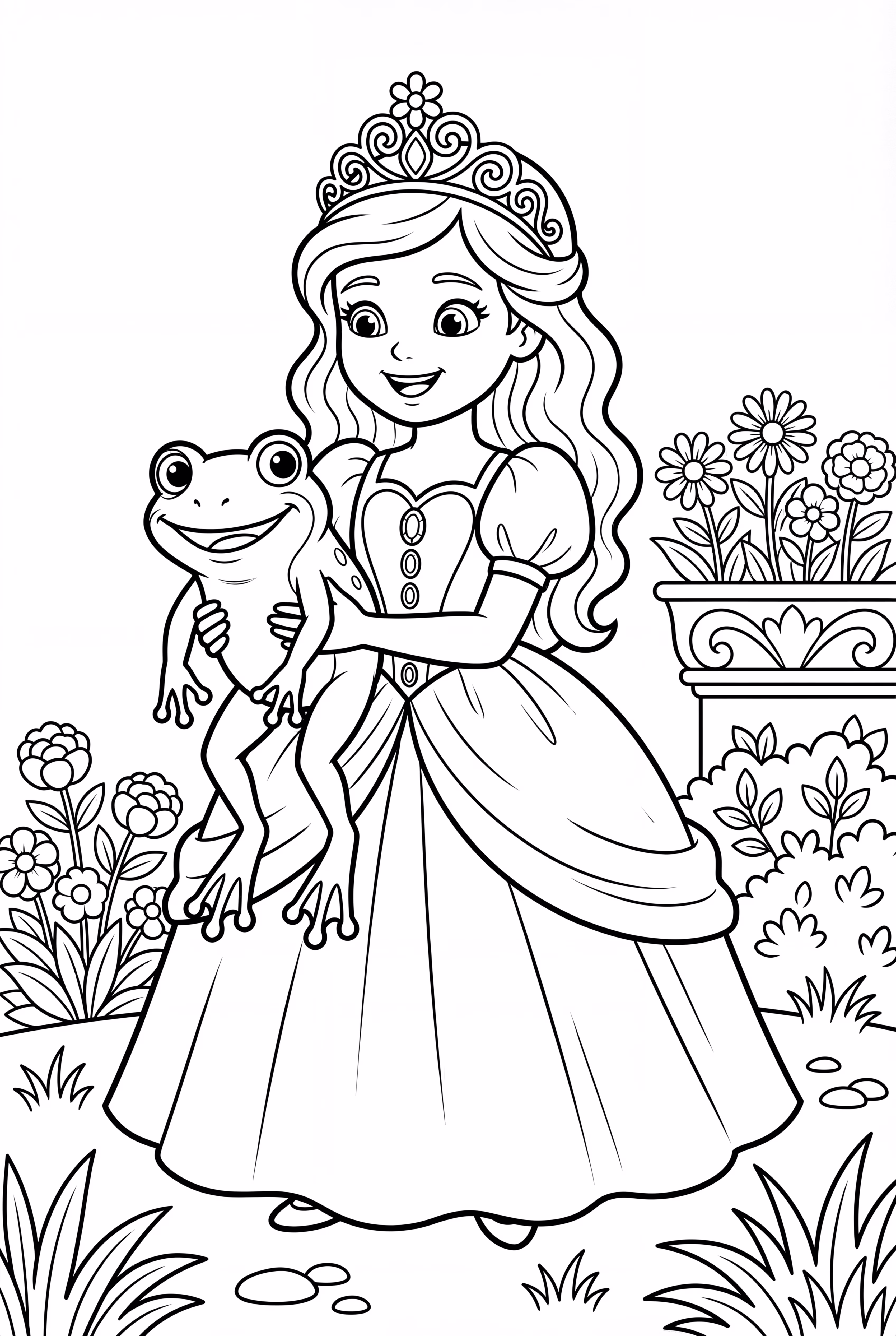 Princess and the Frog in a Garden