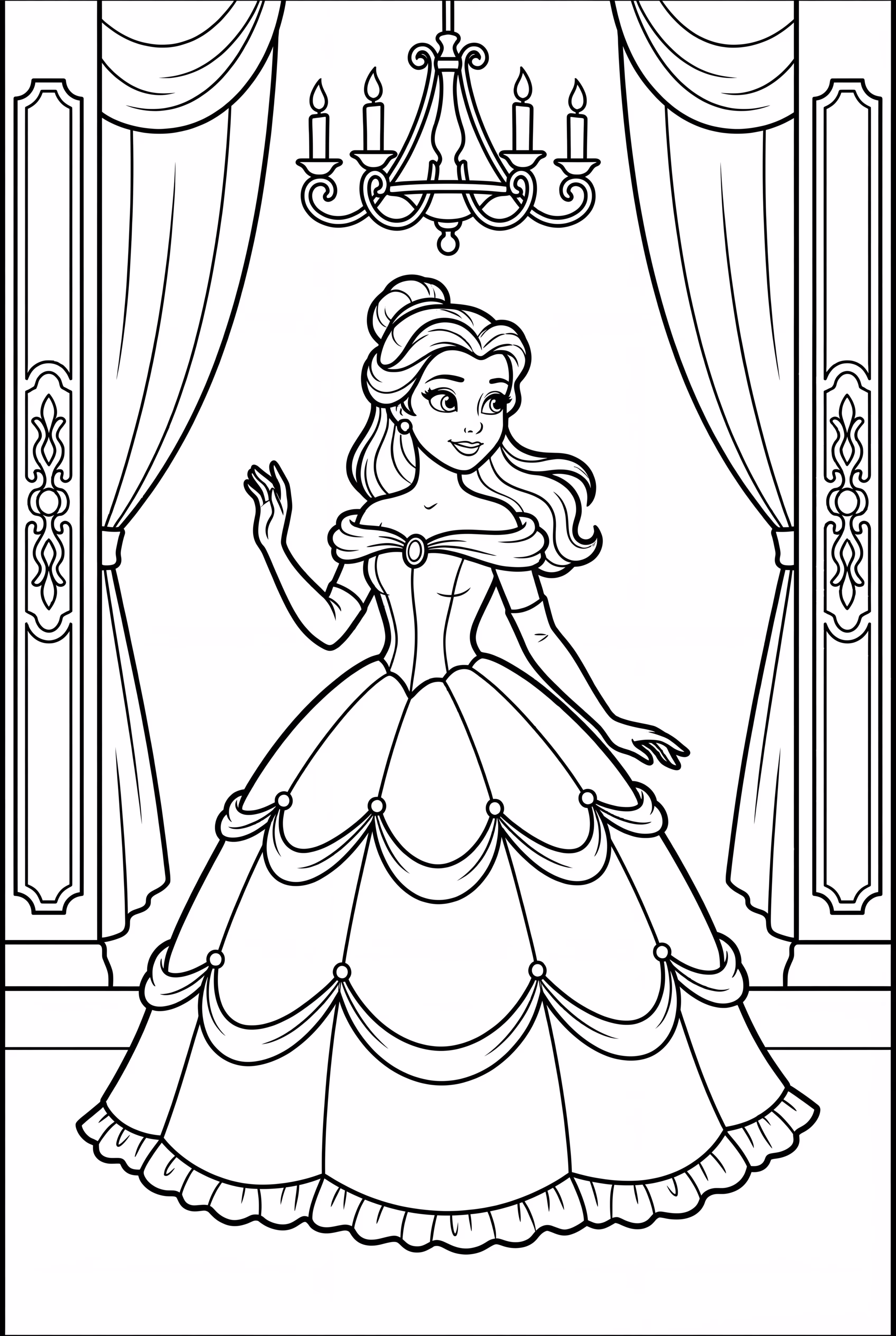 La princesse Belle dans sa robe de bal dorée