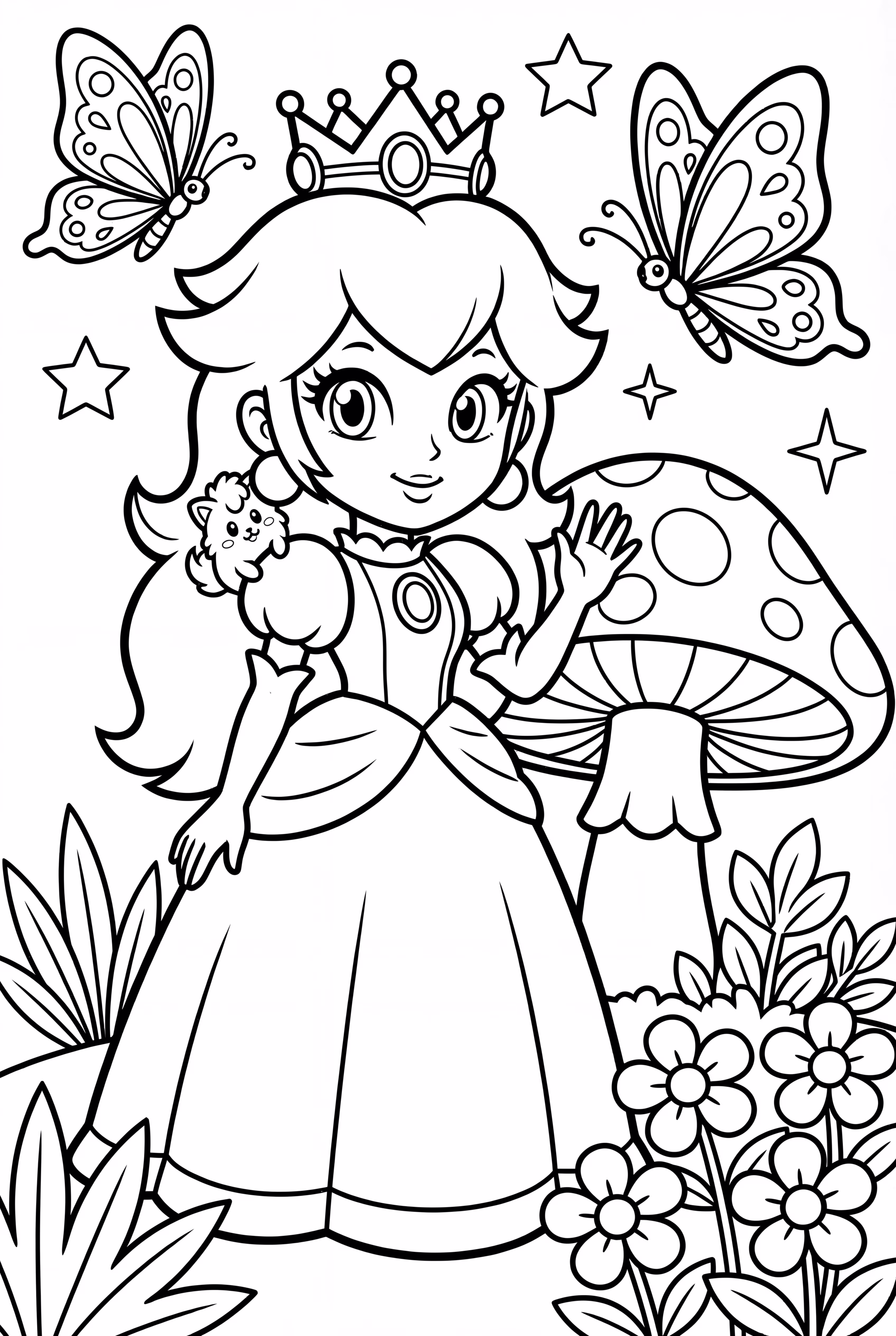 공주 피치가 마법의 숲을 탐험하는 장면