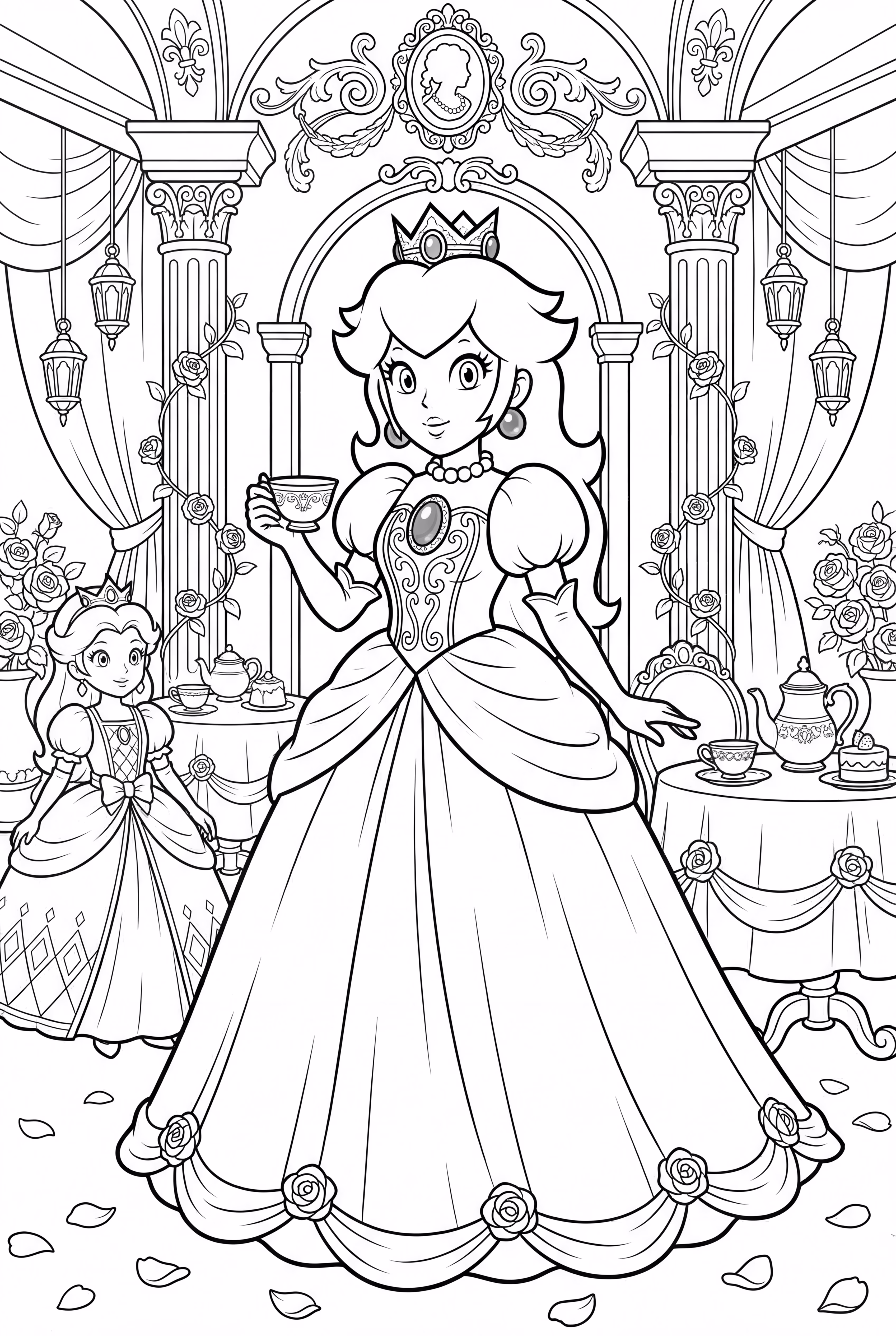 Princess Peach having a tea party with friends