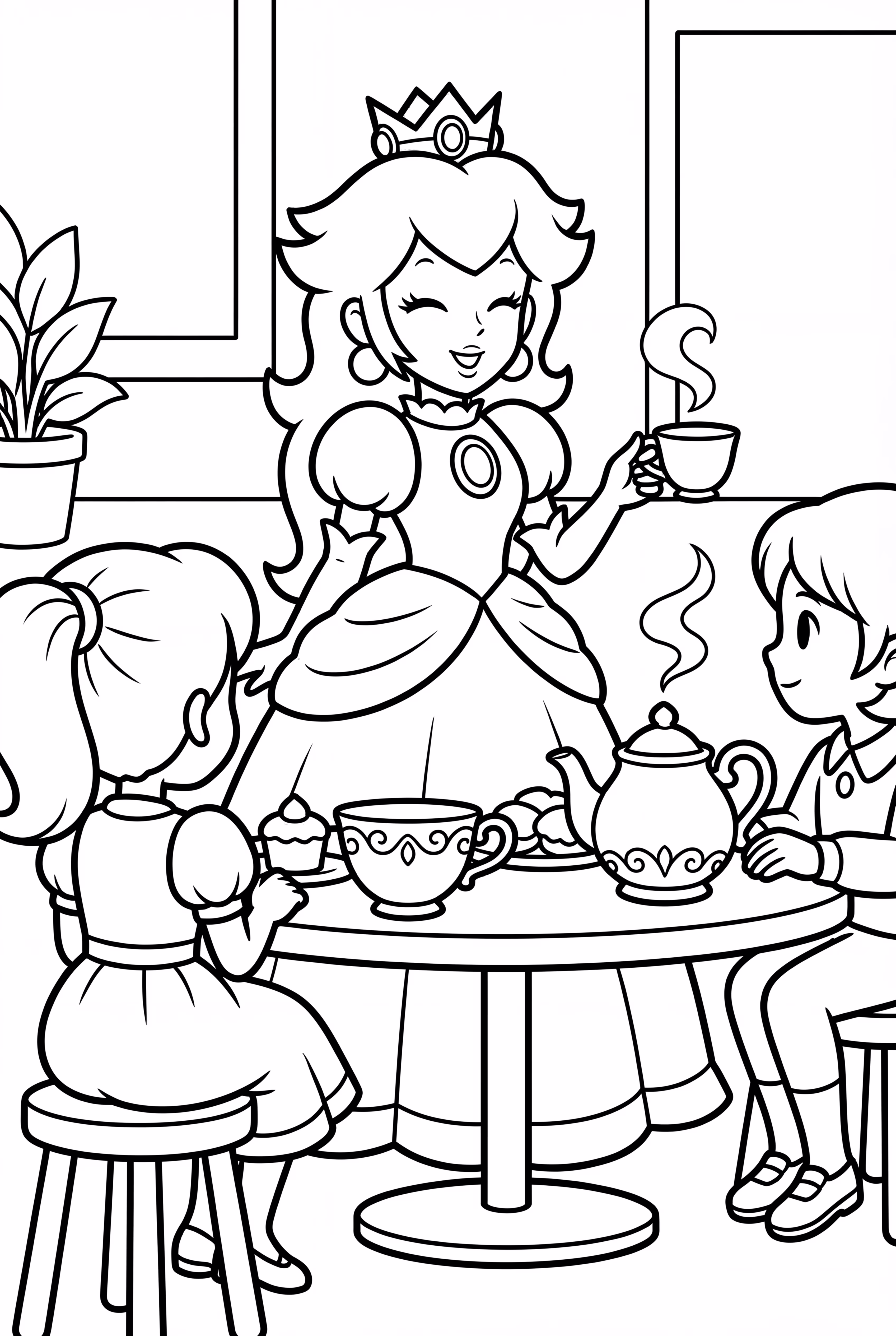 Princess Peach having a tea party with friends
