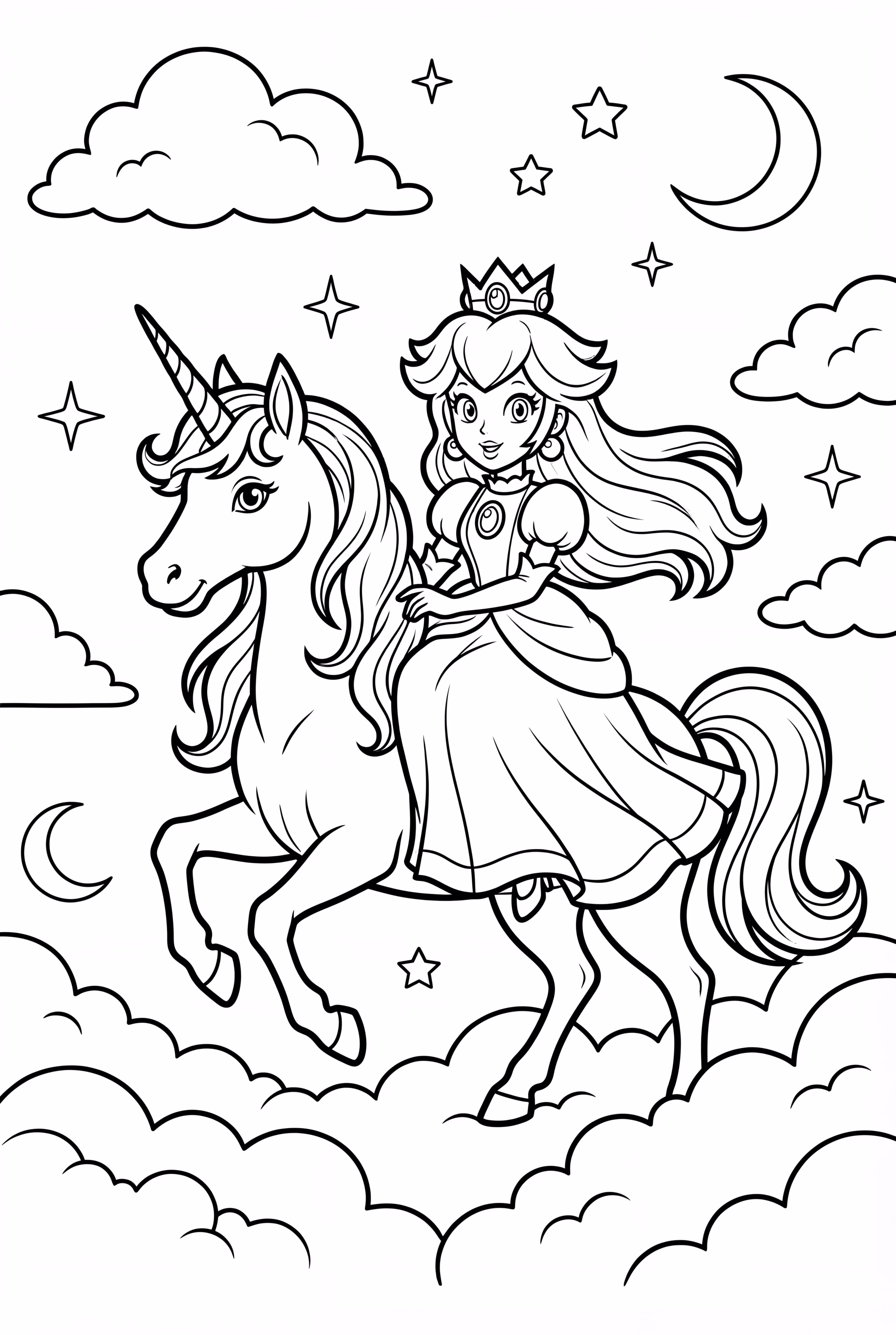 Princess Peach riding a unicorn through the clouds-2
