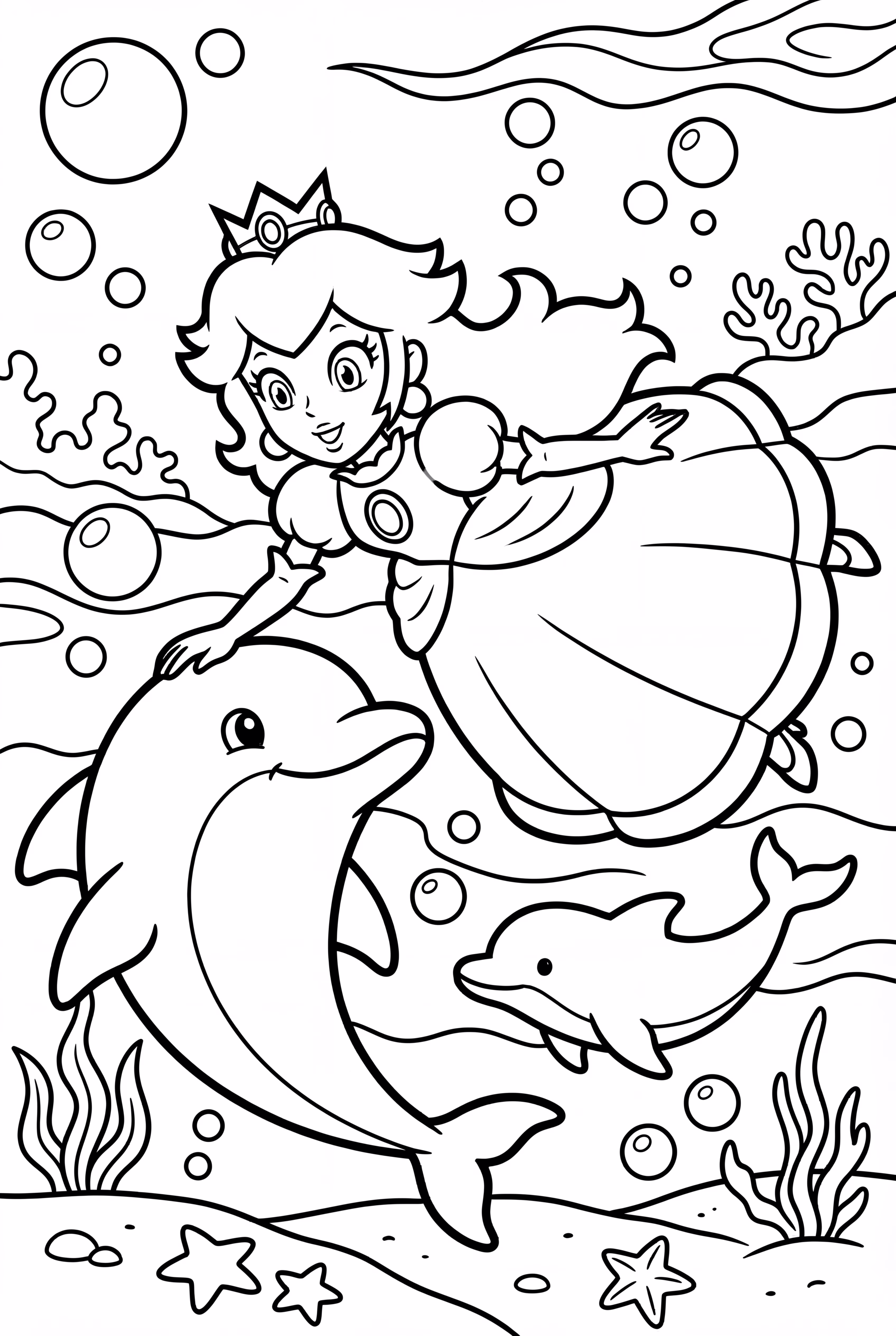 Princess Peach swimming with dolphins