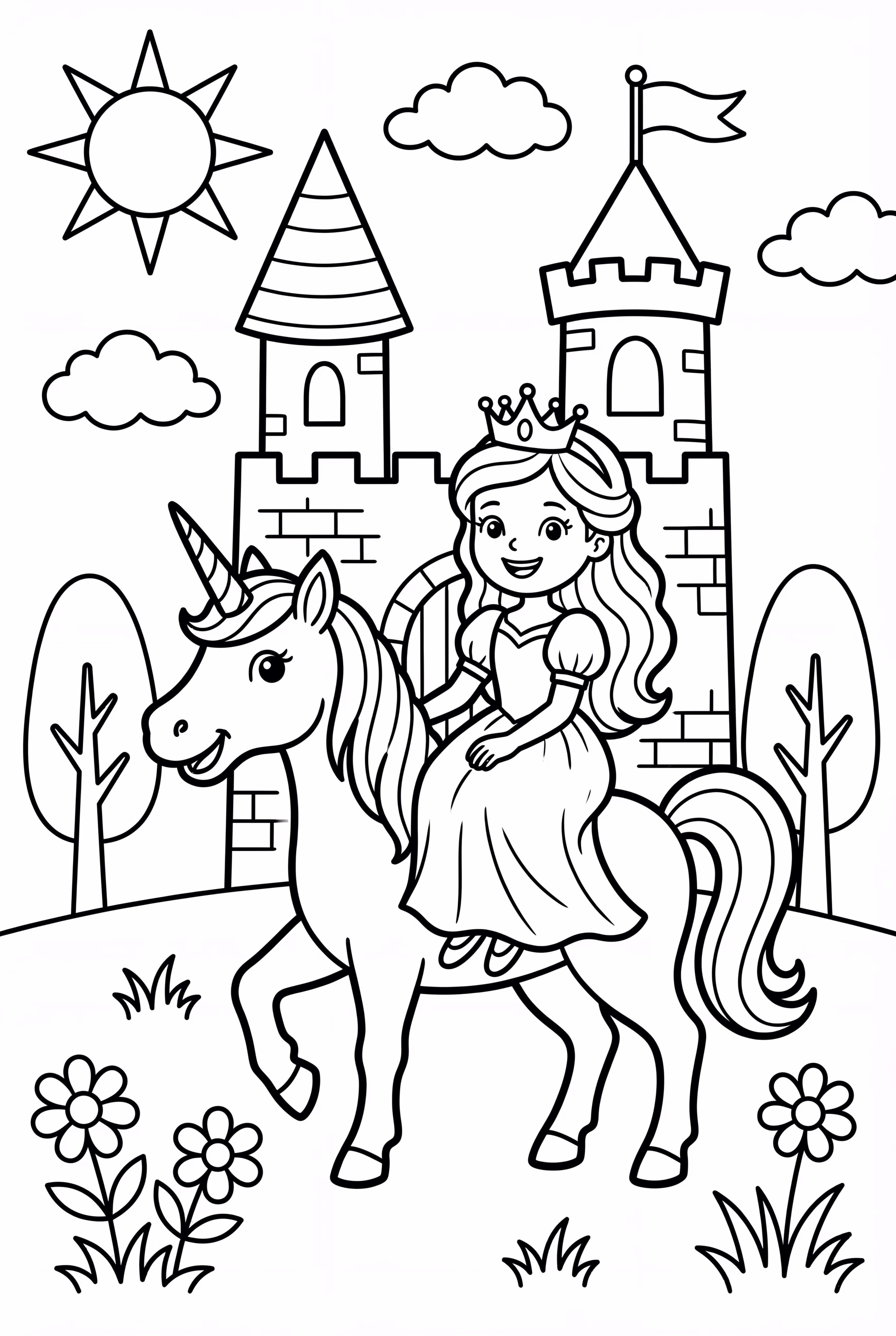 유니콘을 타고 성문을 지나가는 공주