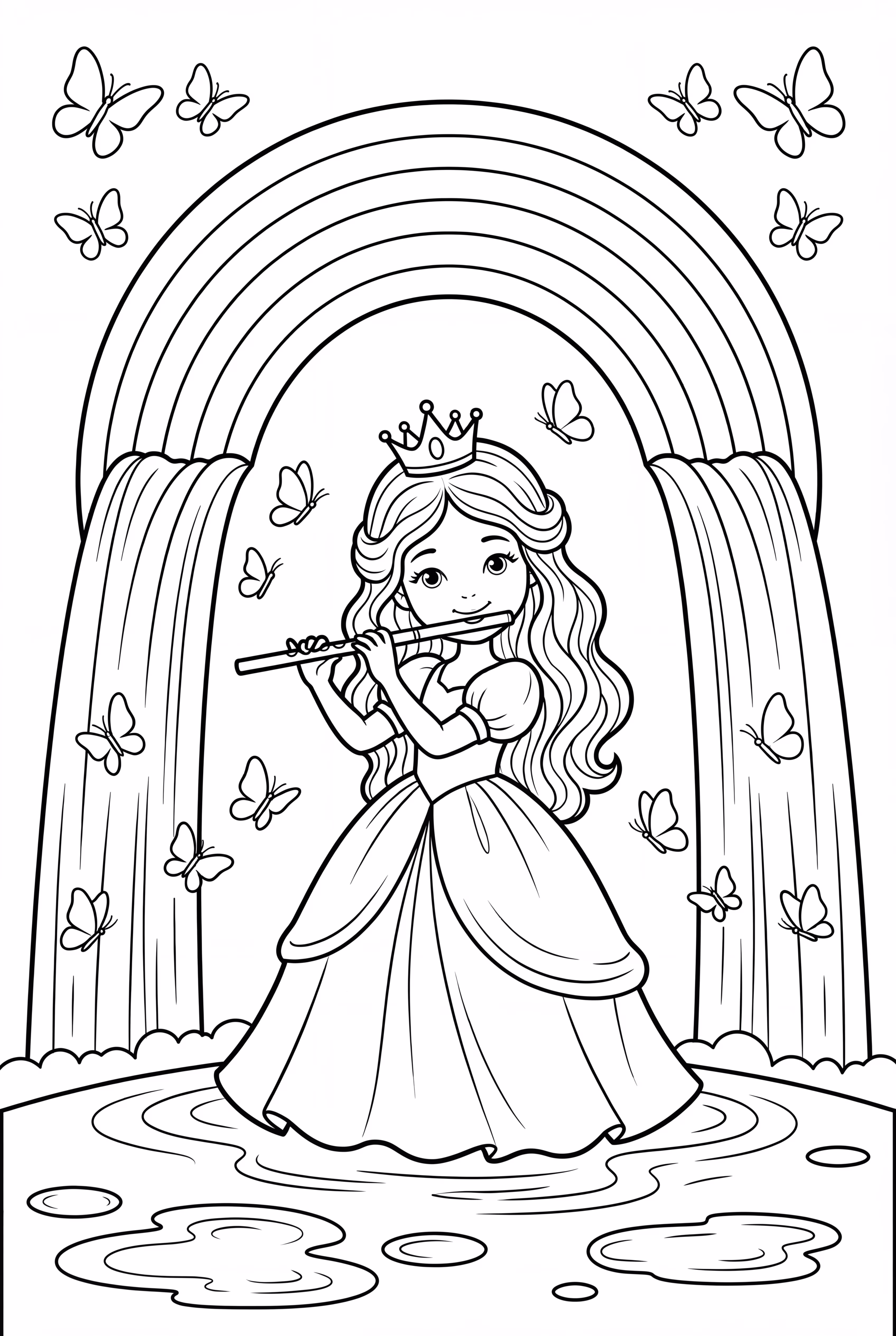 Princess True and butterflies performing at rainbow waterfall music fountain