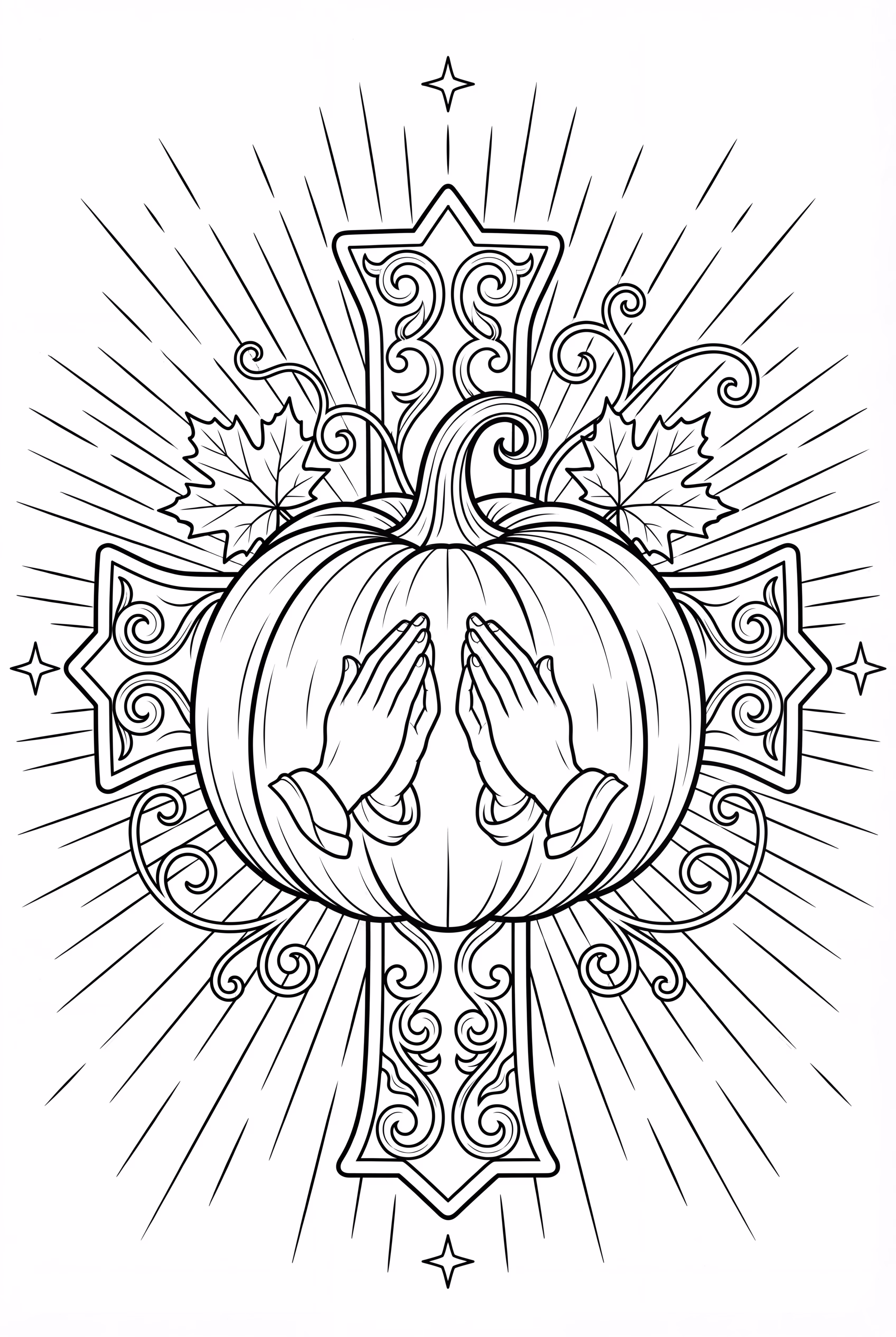 Oración de Calabaza con Cruz y Rayos