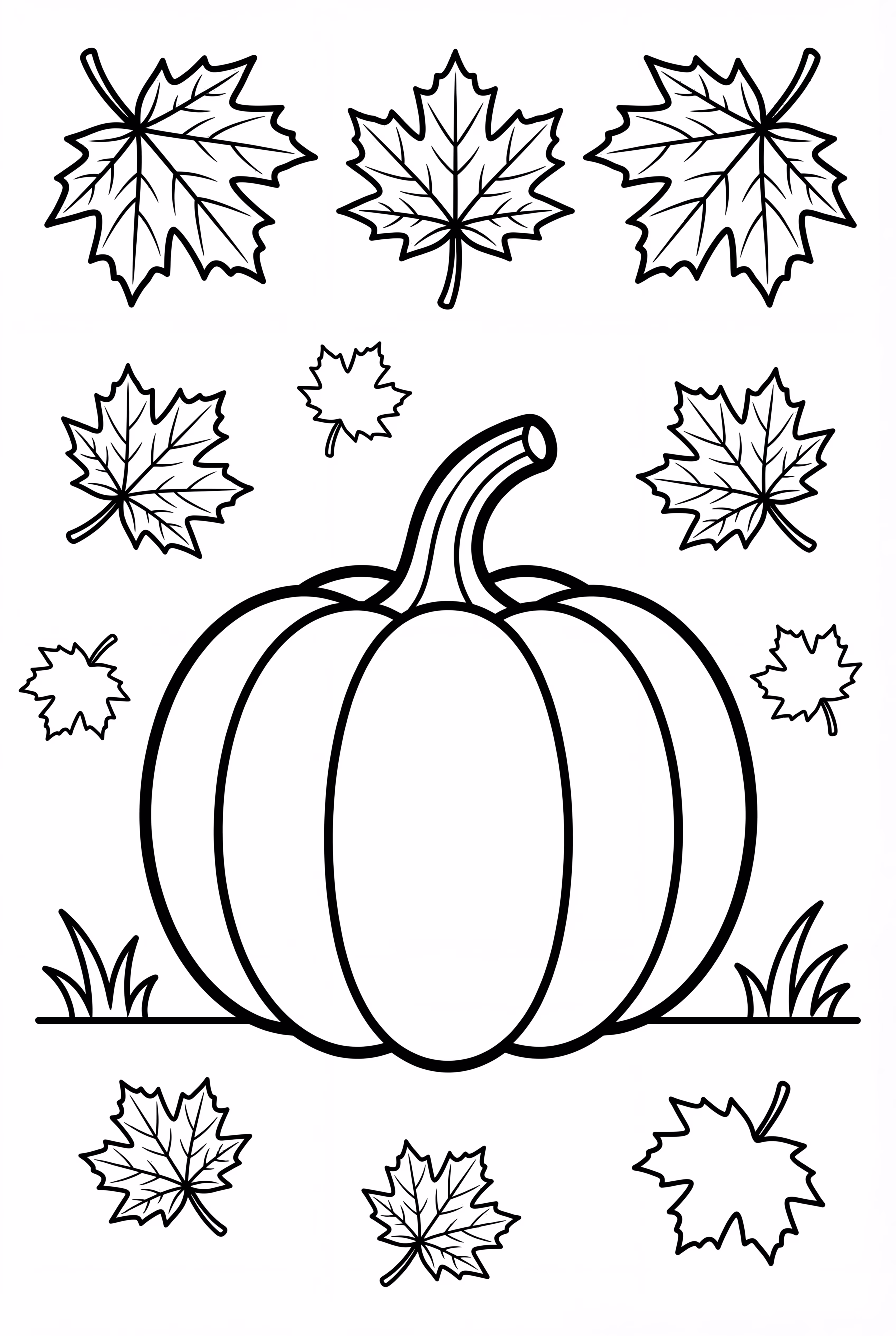 Pumpkin With Falling Maple Leaves