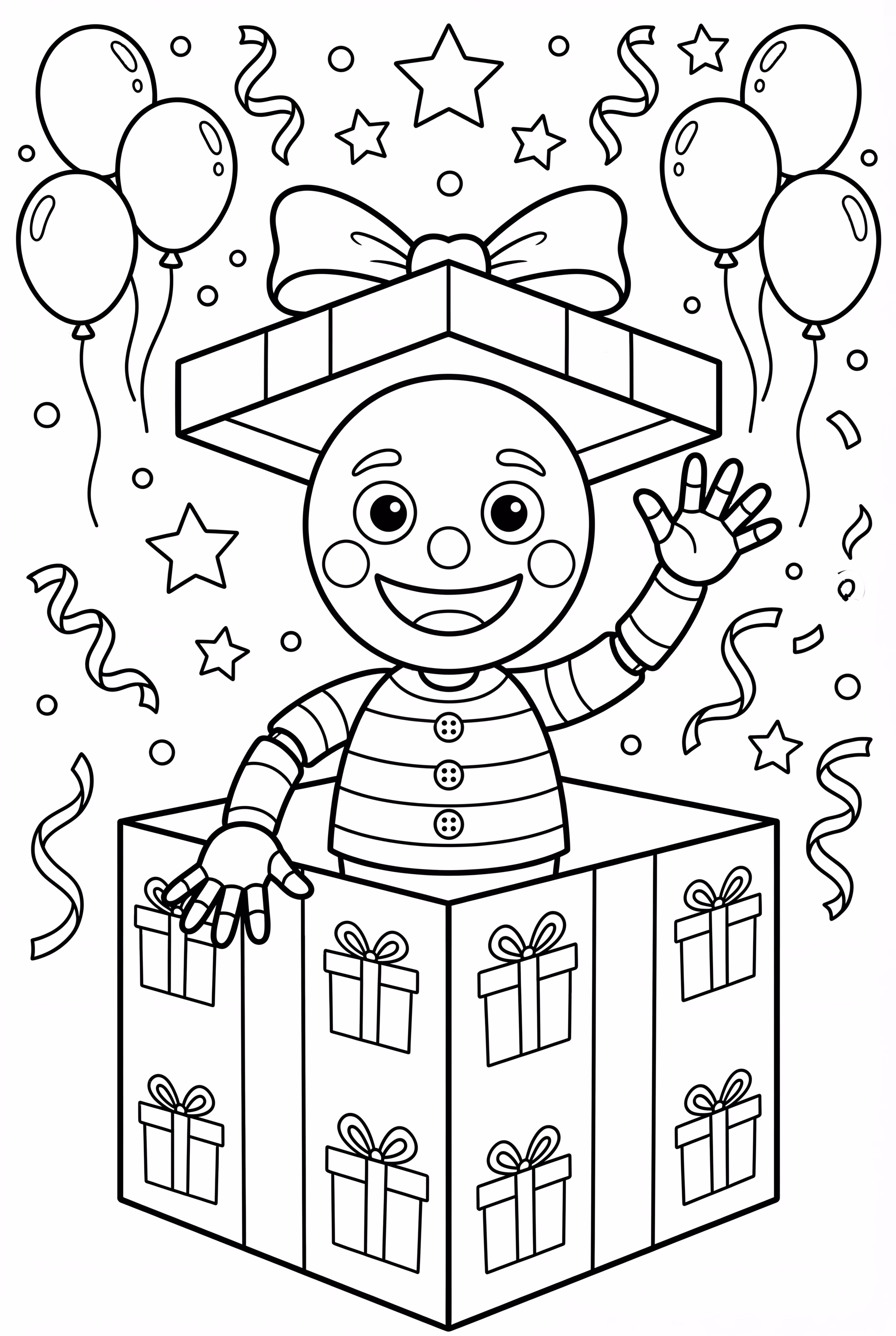 Marionnette Émergeant d'une Boîte Cadeau