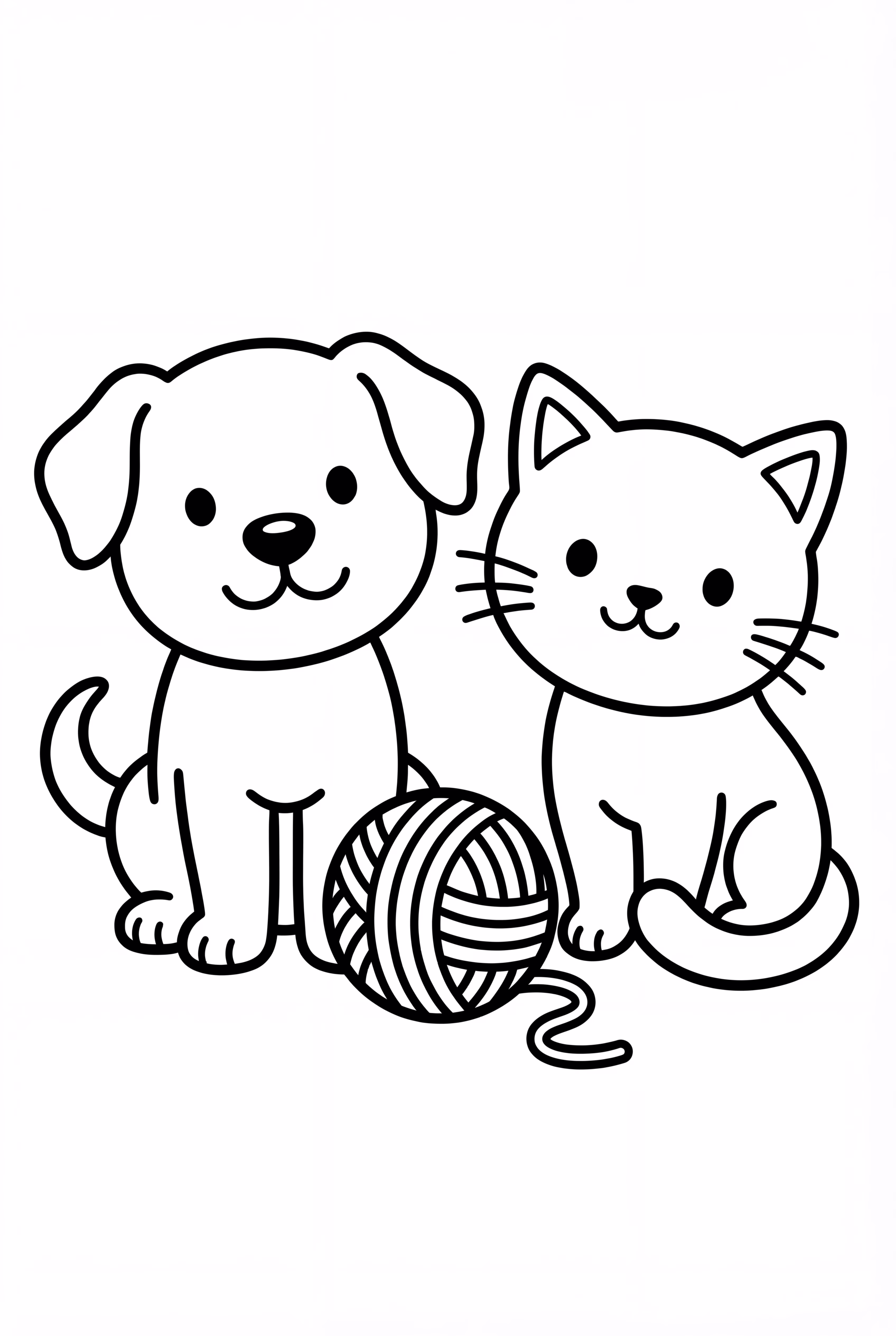 Puppy And Kitten Sharing A Yarn Ball