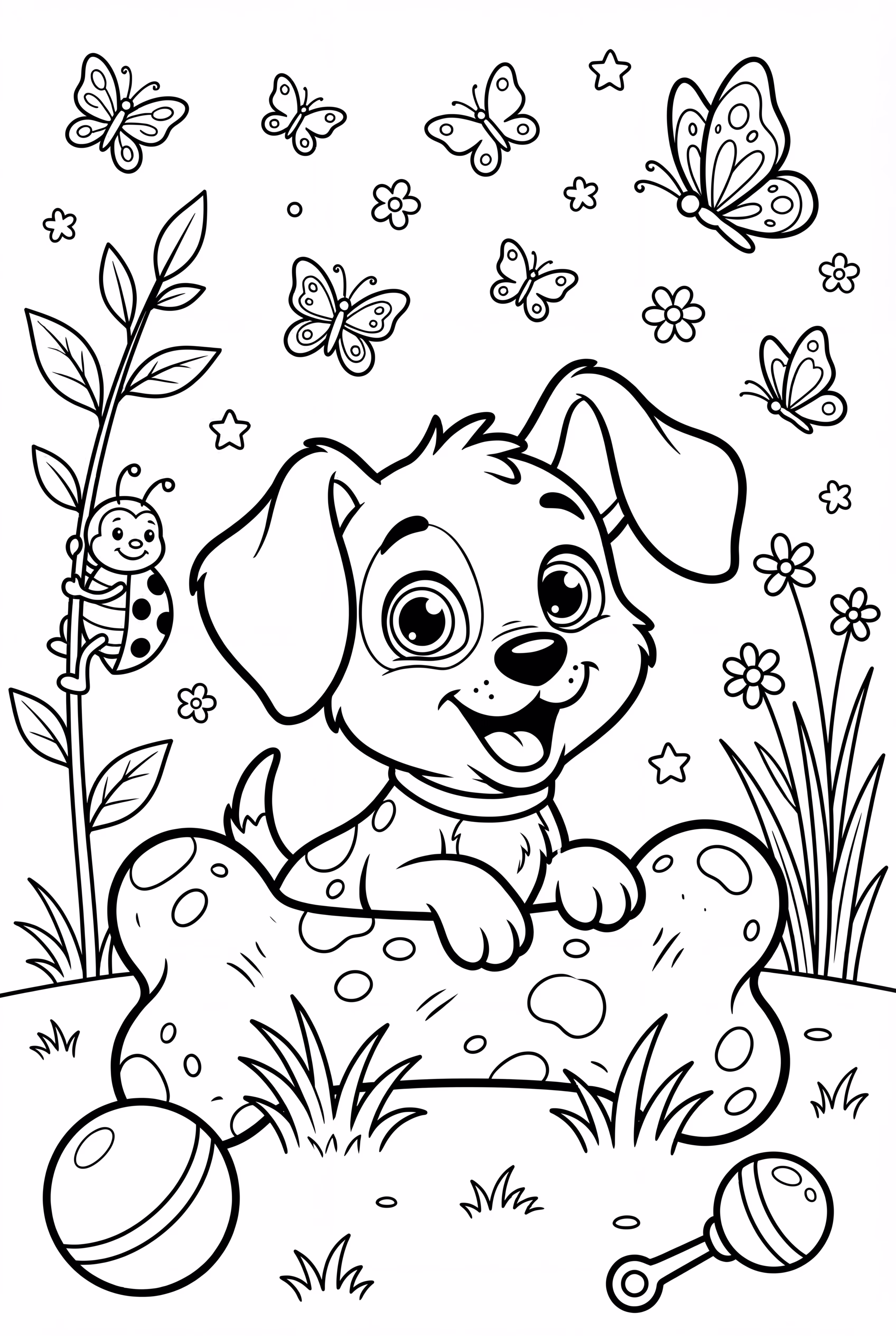 小狗和骨头玩耍