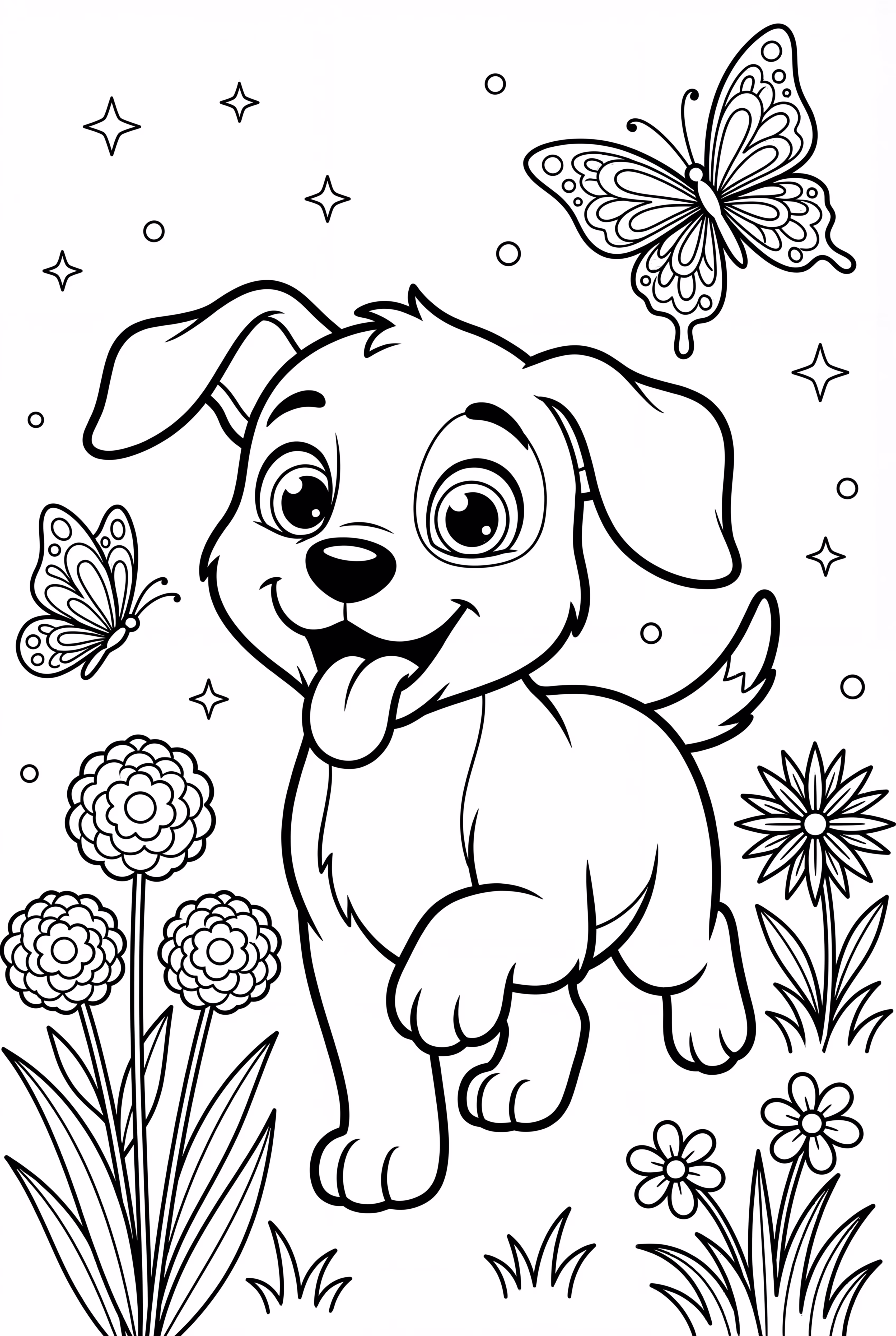 Welpe, der einem Schmetterling nachjagt