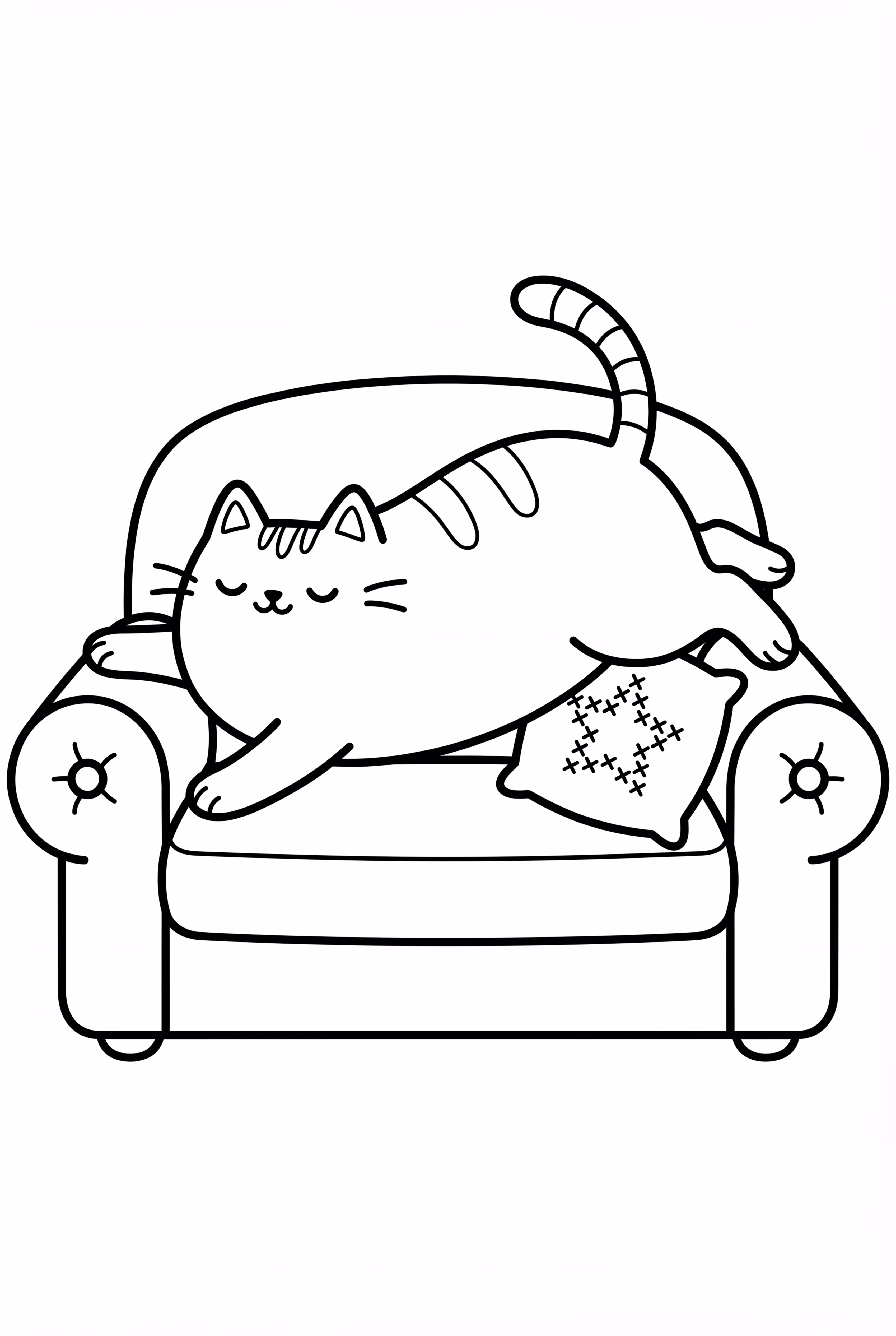 Pusheen s'étirant sur le canapé