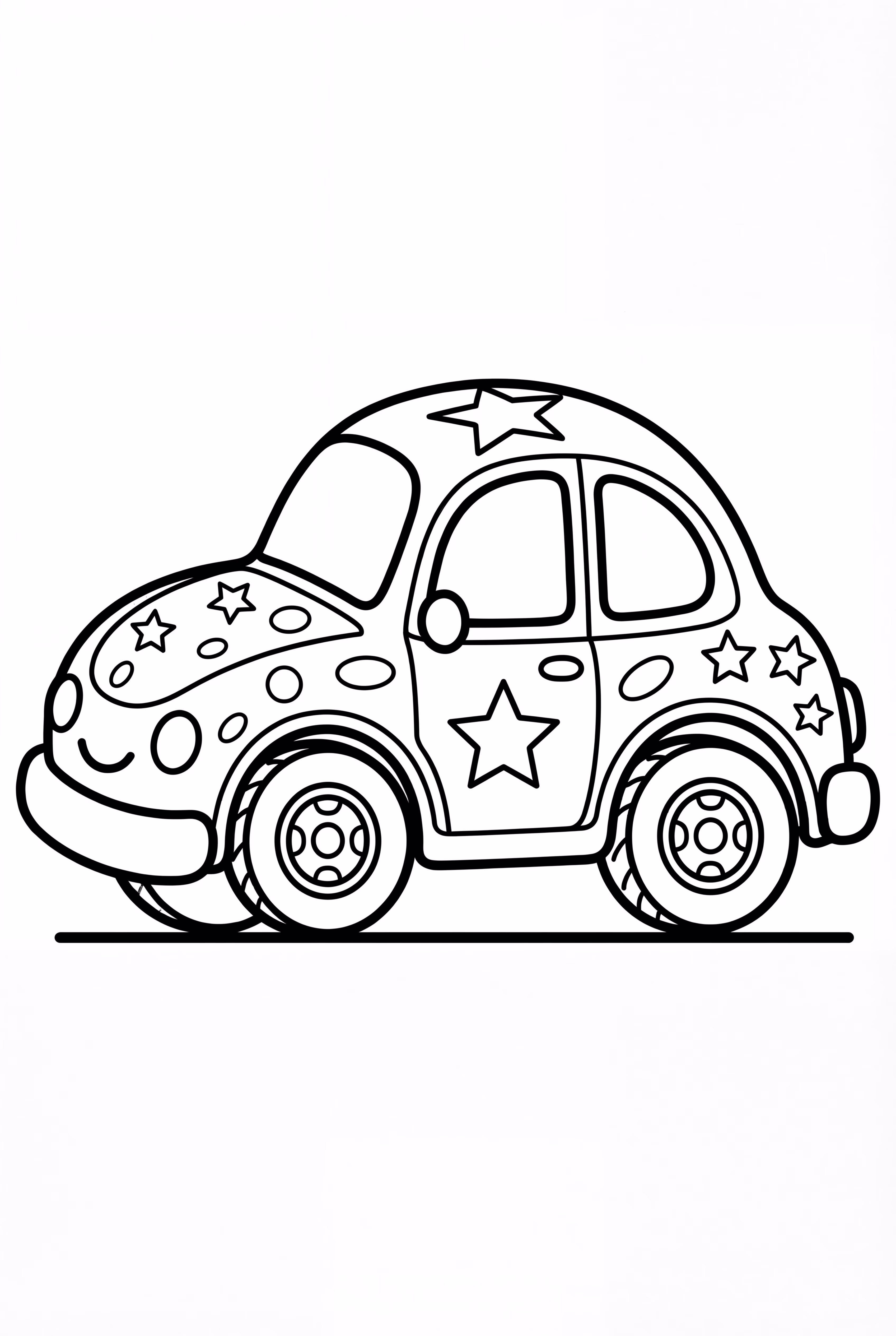 스티커와 별로 장식된 경주 자동차