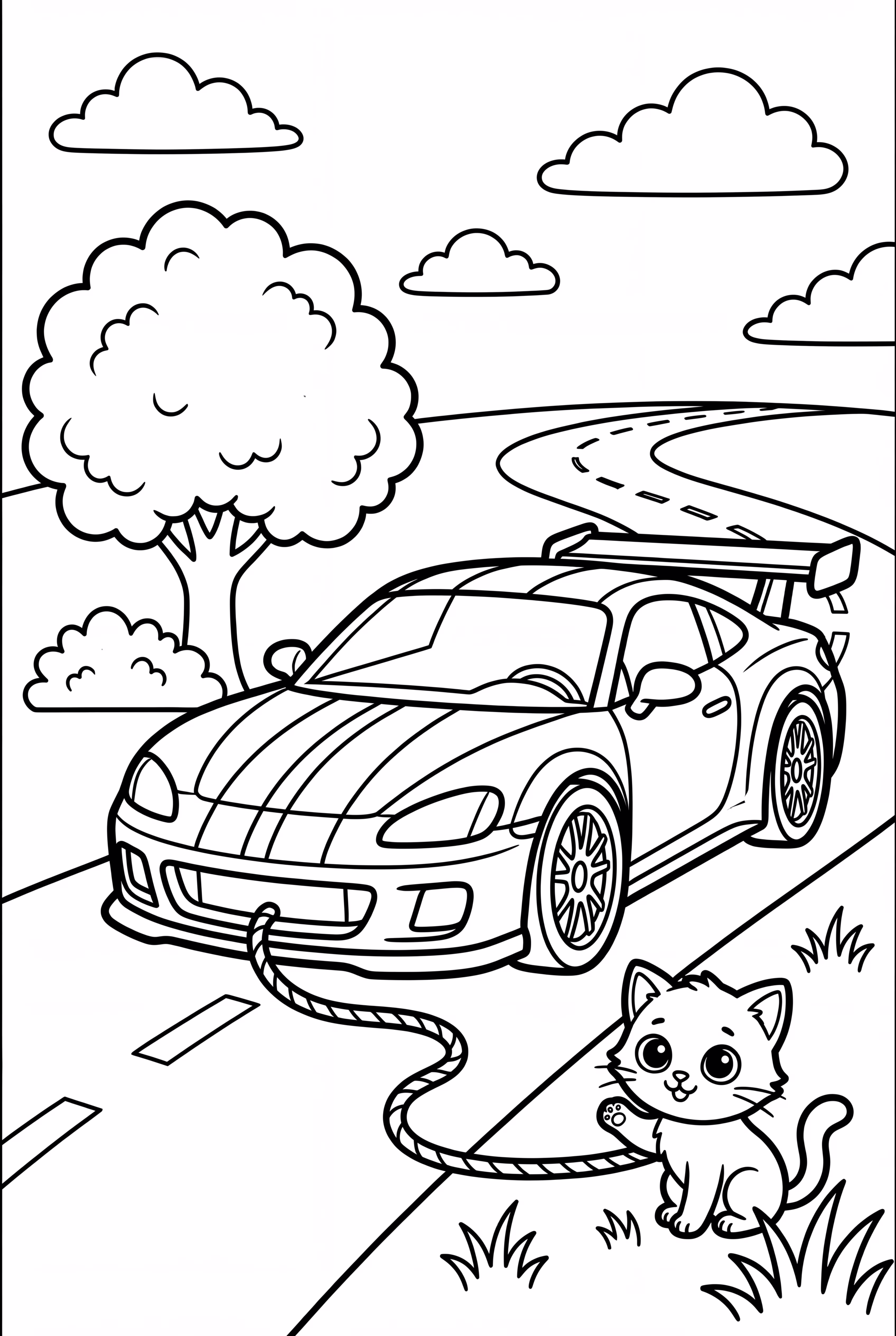 Race Car Rescuing A Stranded Kitten (Story Scene)