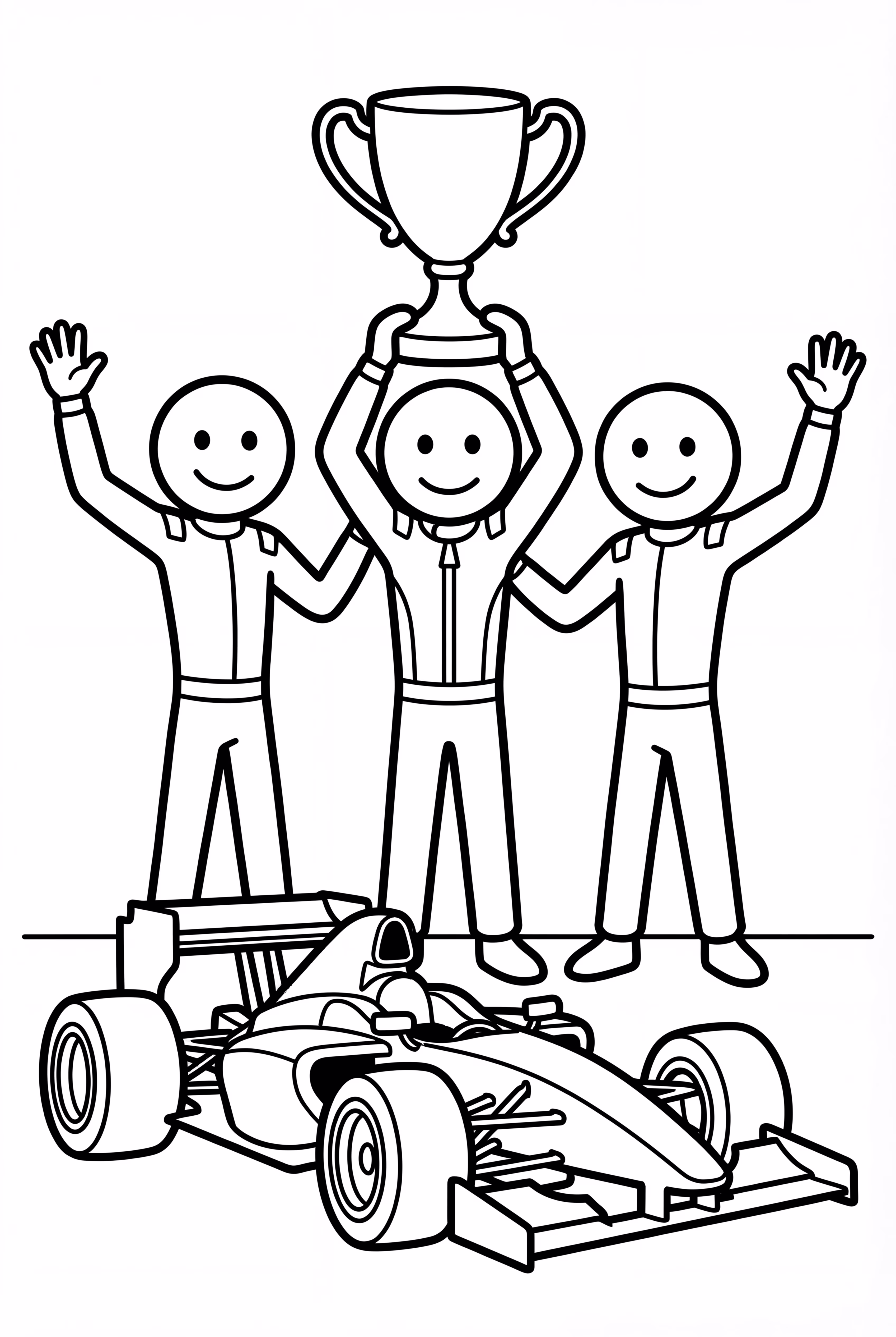 Race Car Team Celebrating With Trophy