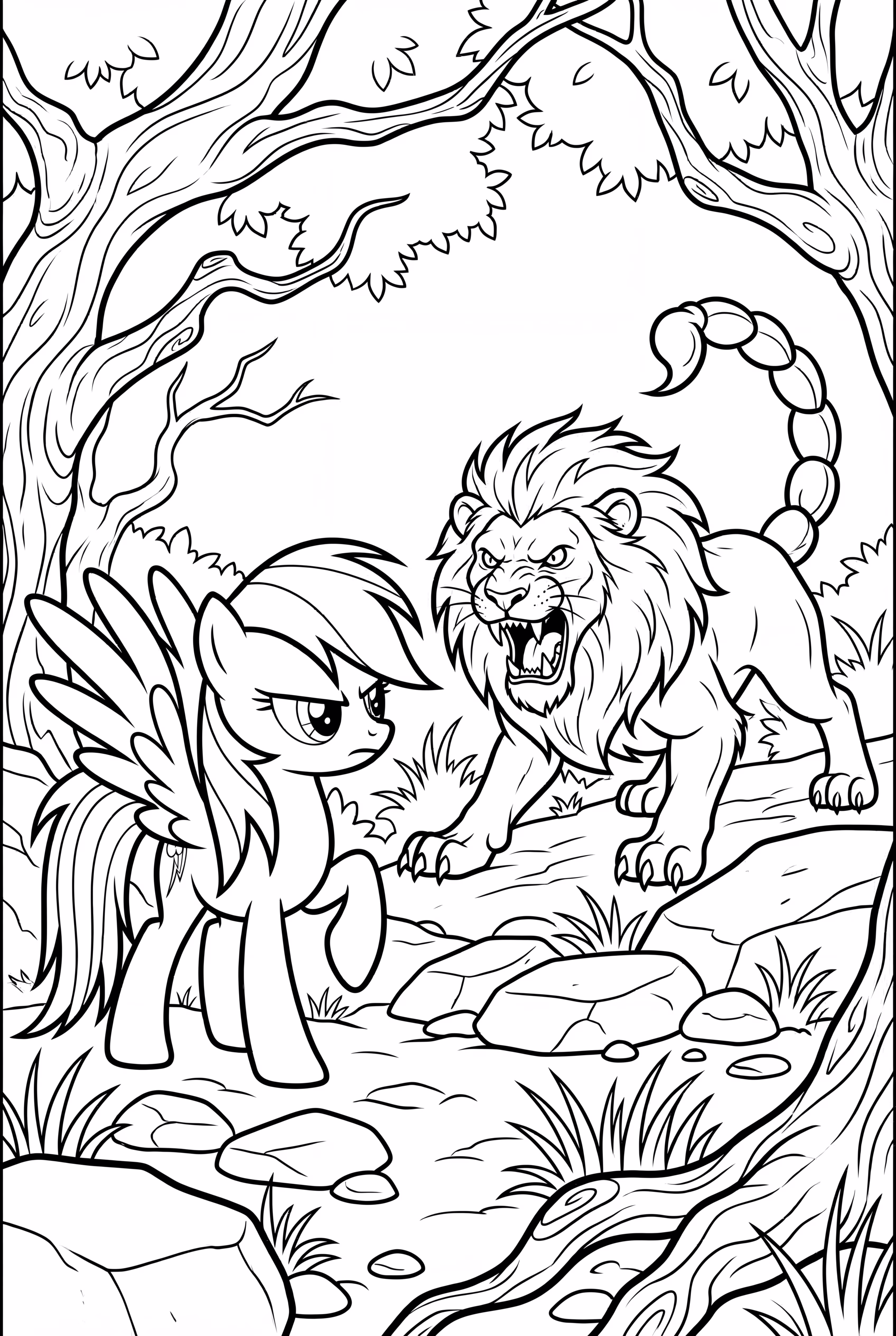 Rainbow Dash Lutando com um Manticora