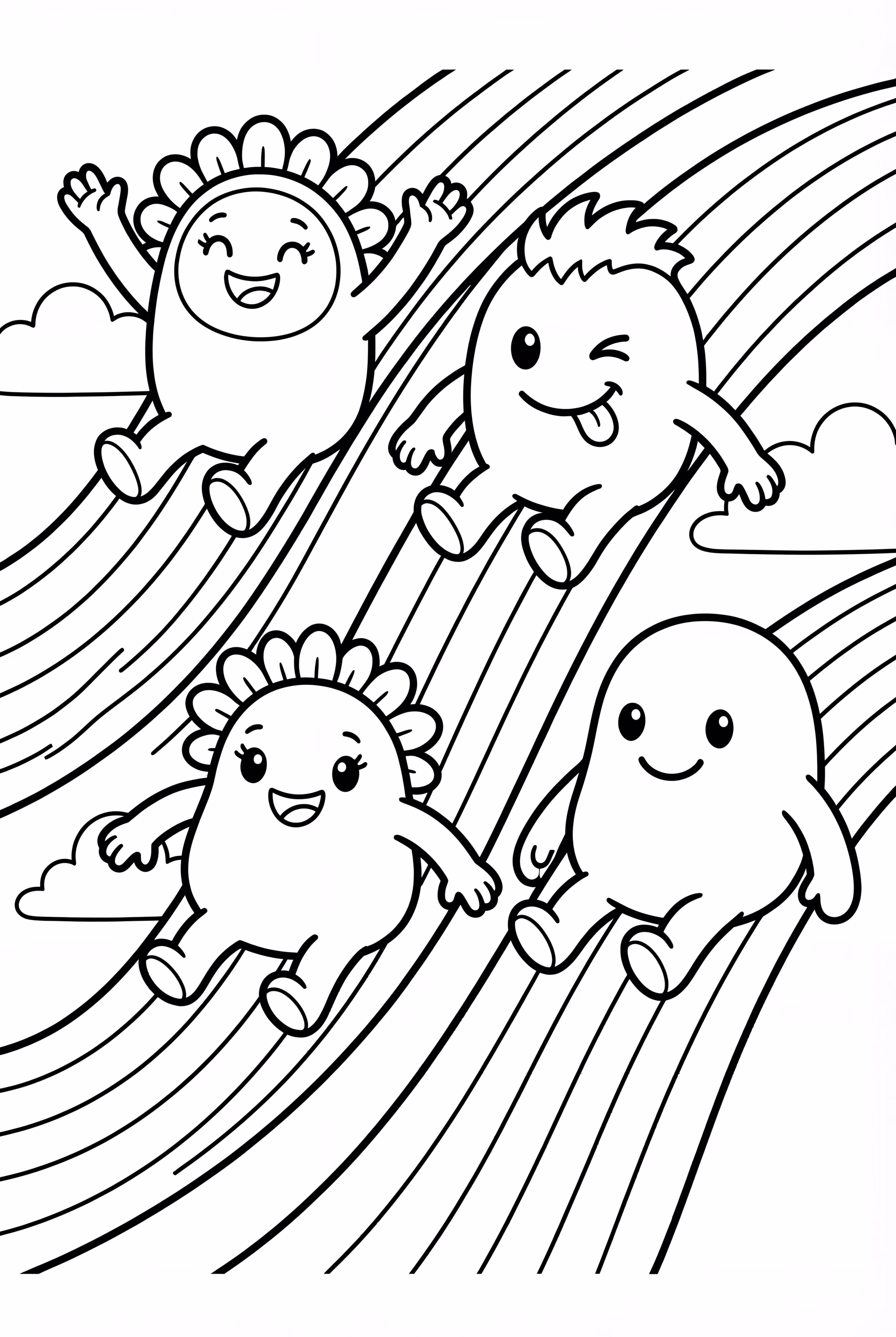 彩虹朋友在彩虹滑梯上