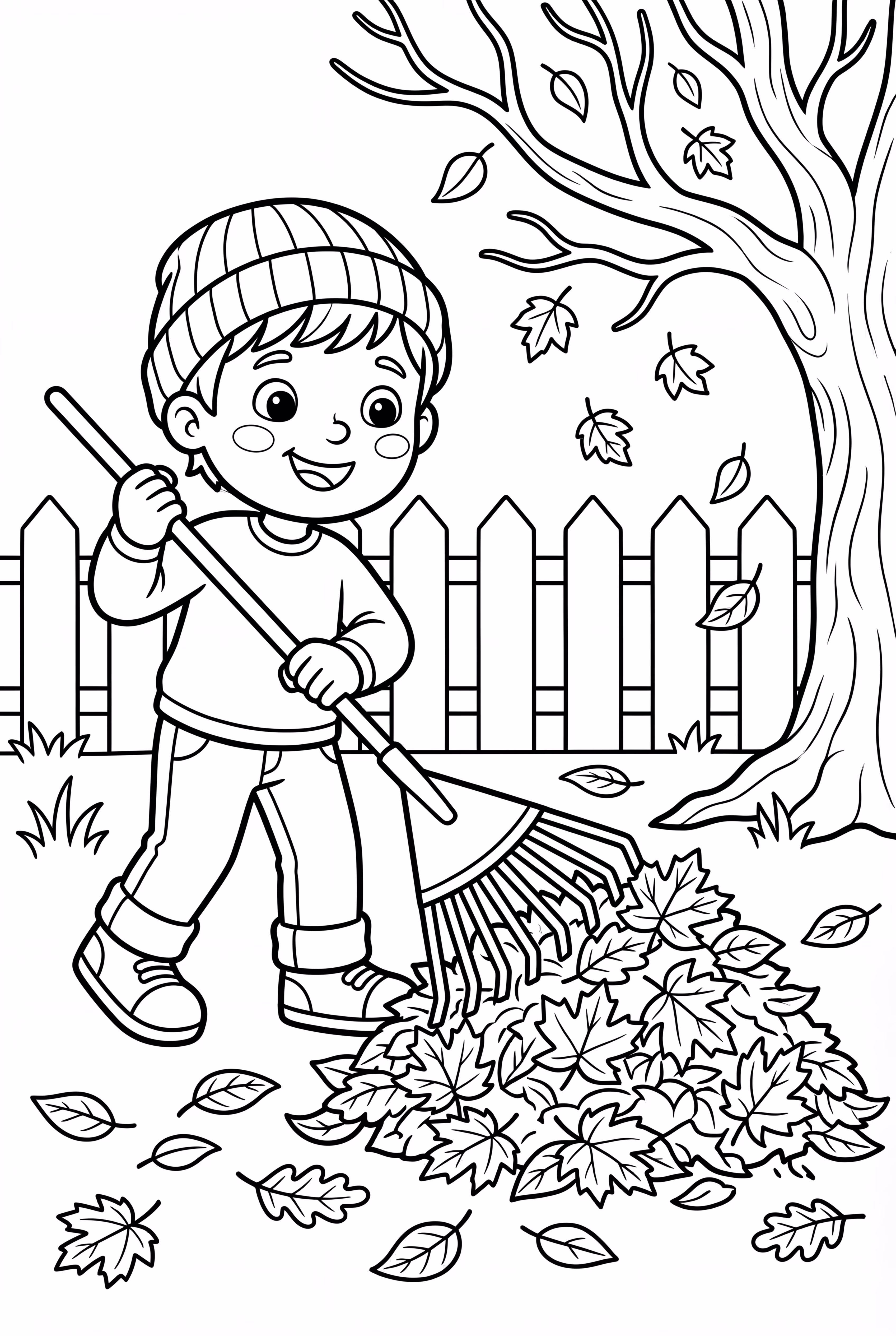 Raking A Pile Of Autumn Fall Leaves