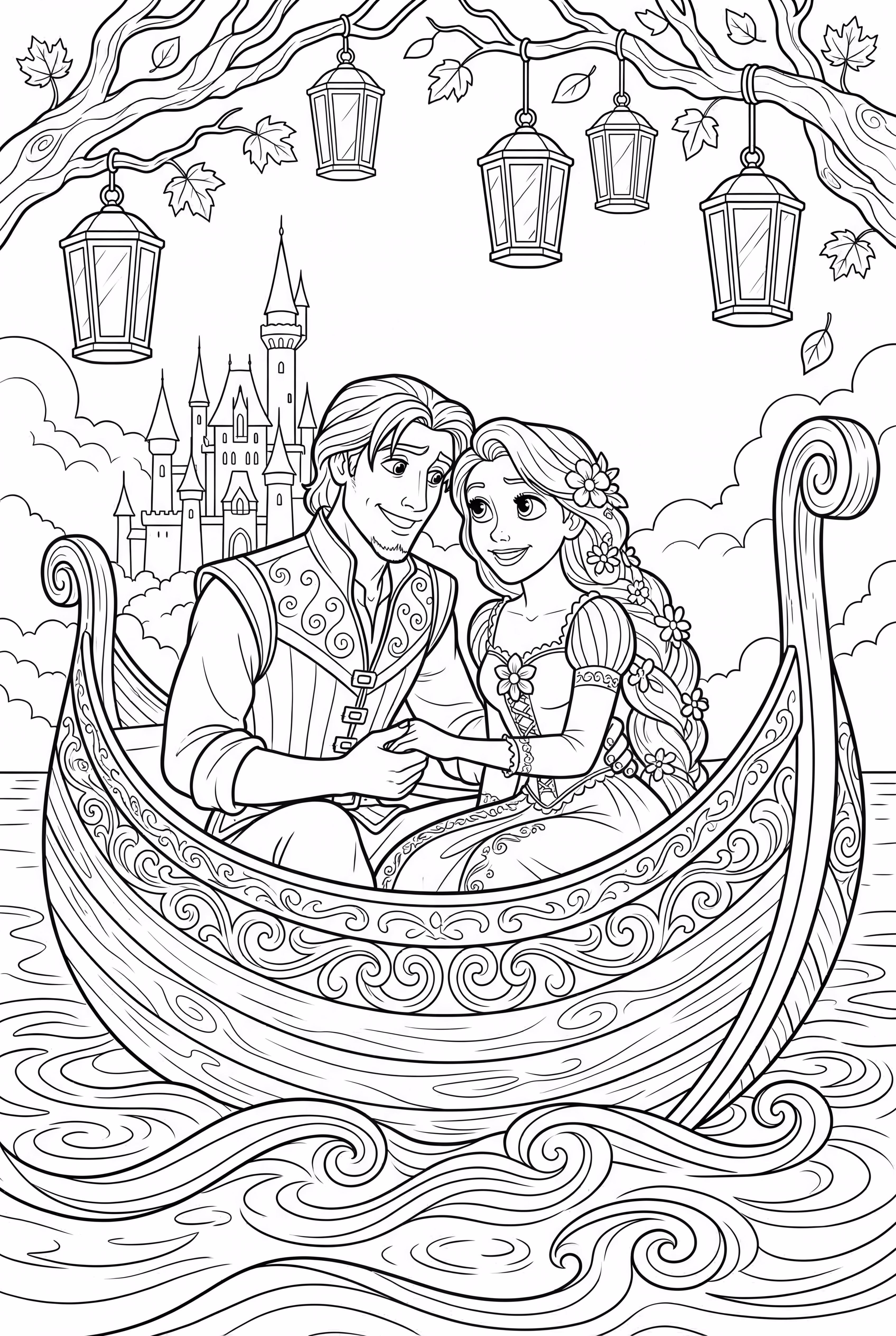 Rapunzel and Flynn on a Boat Ride