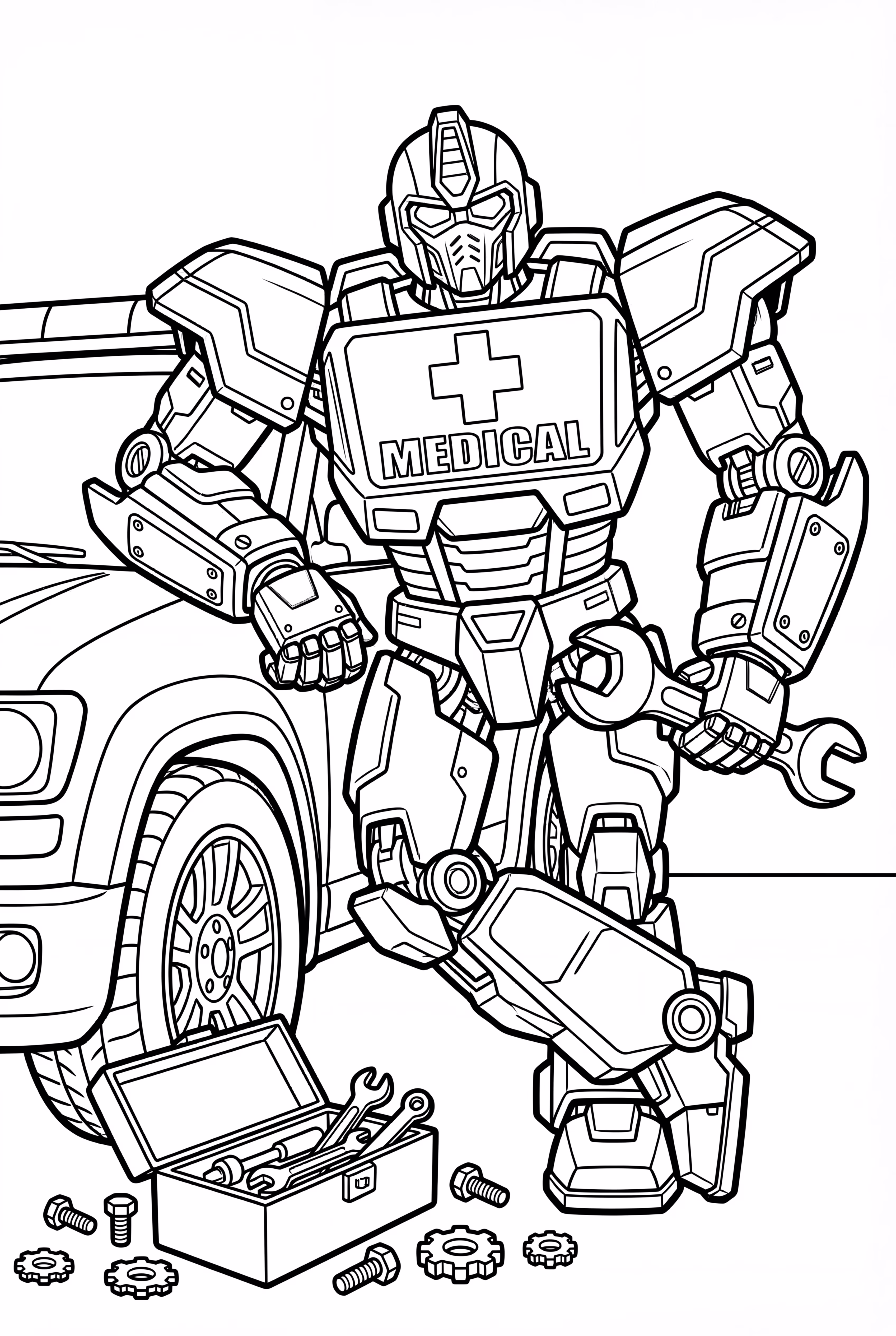 Ratchet Transformers Repairing a Vehicle