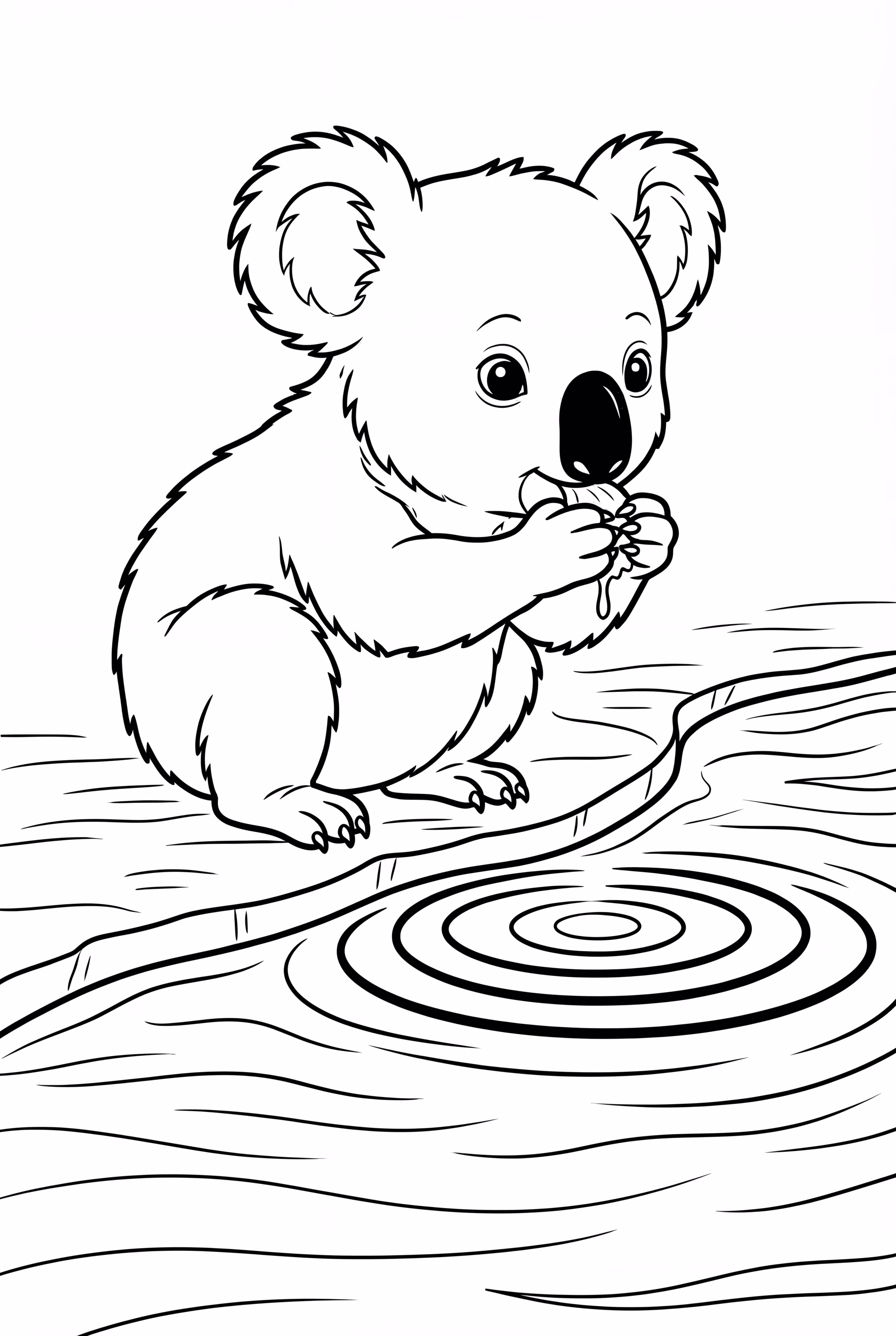 Realistic baby koala drinking water by the river