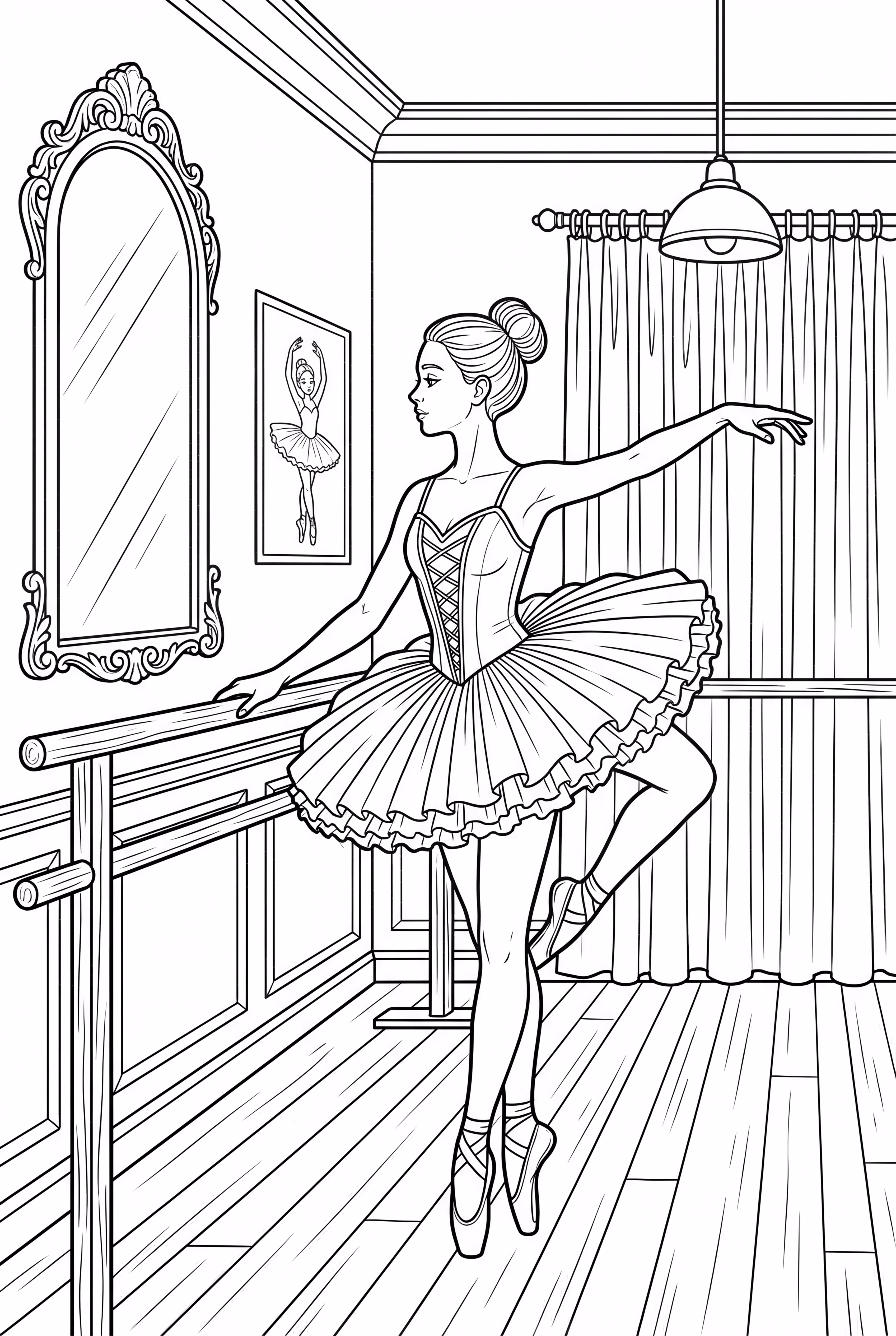 Bailarina Realista Practicando en la Barra