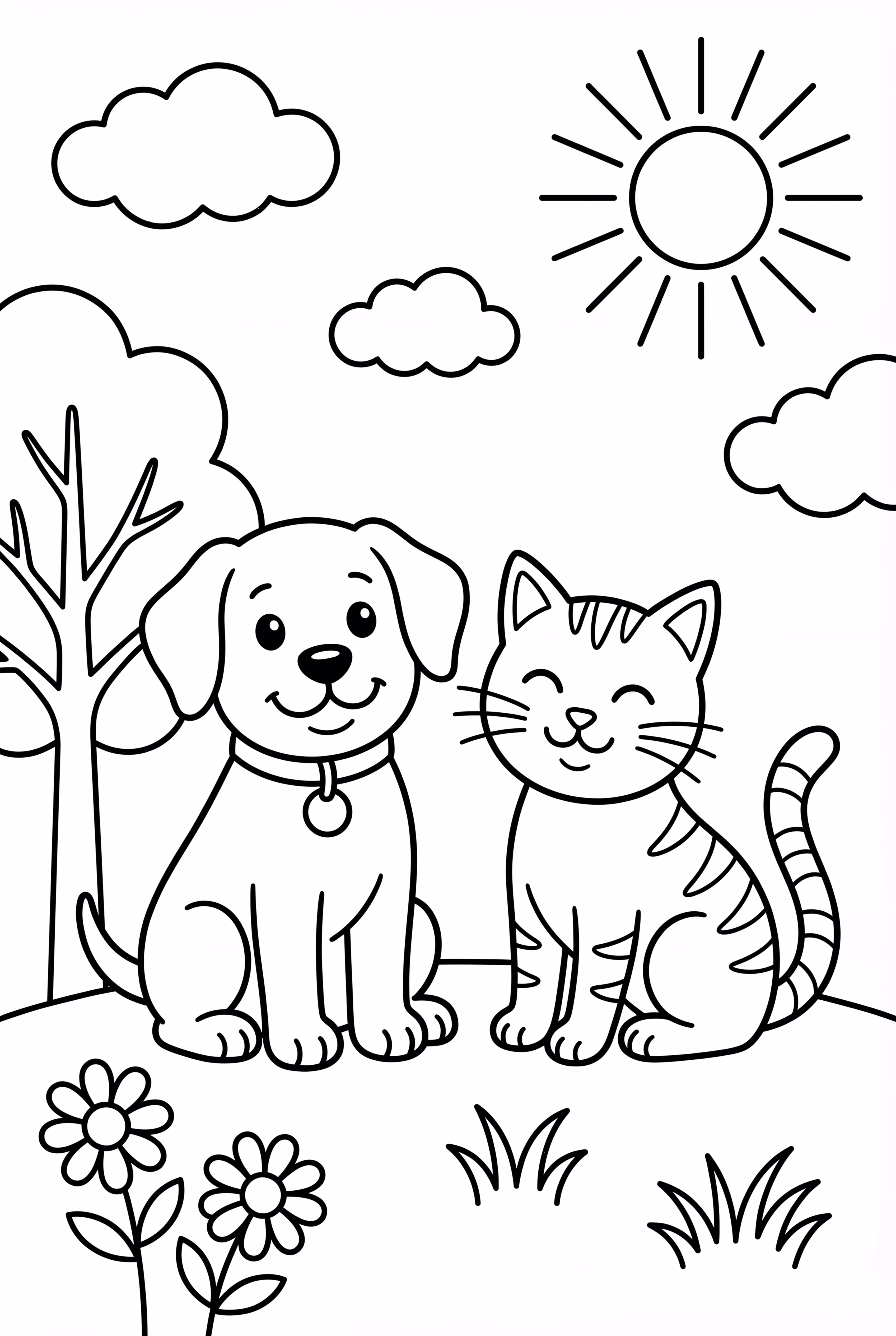 Realistic Dog And Cat Friends