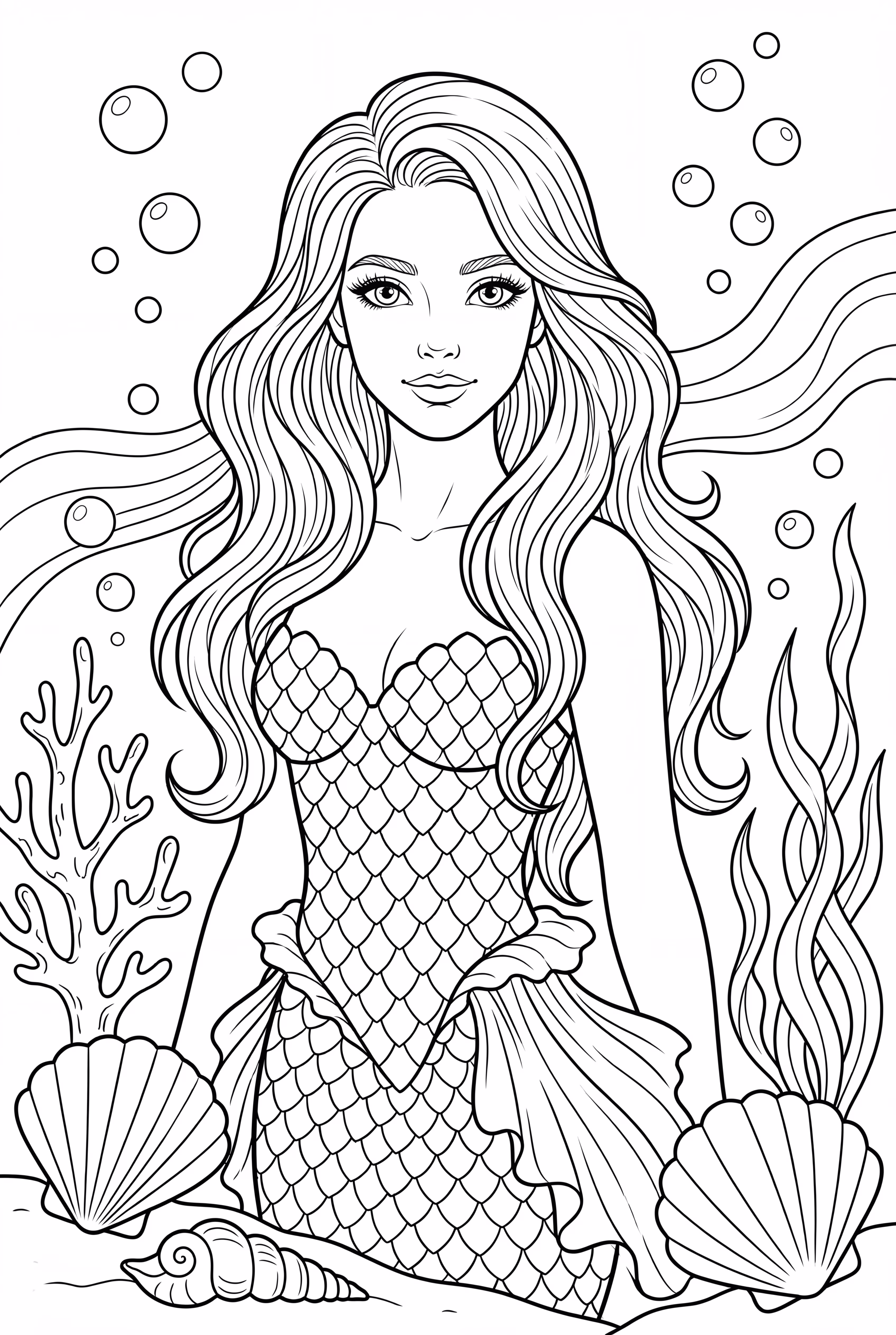 逼真美人鱼肖像与鱼鳞