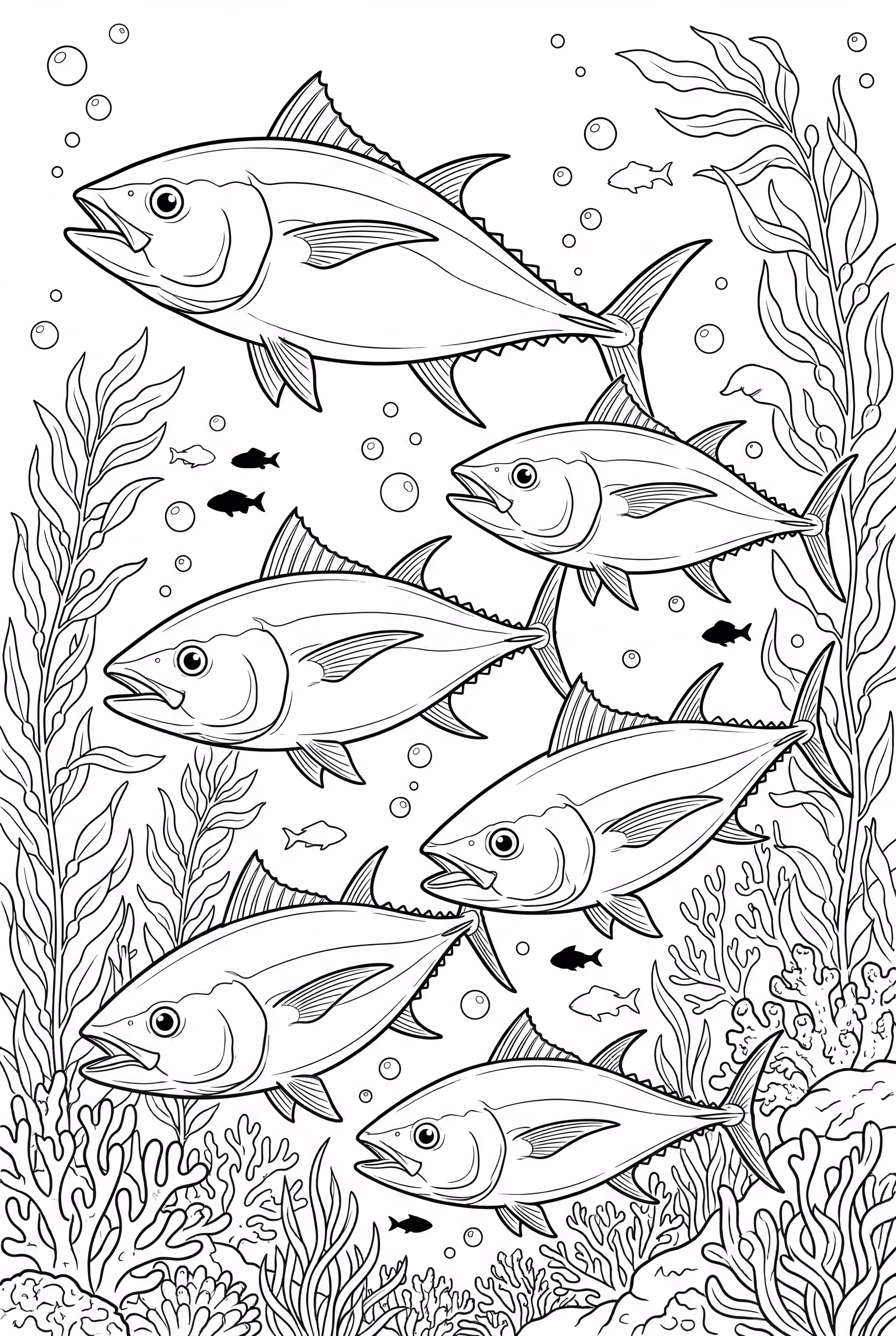 Banc réaliste de thons sous la mer