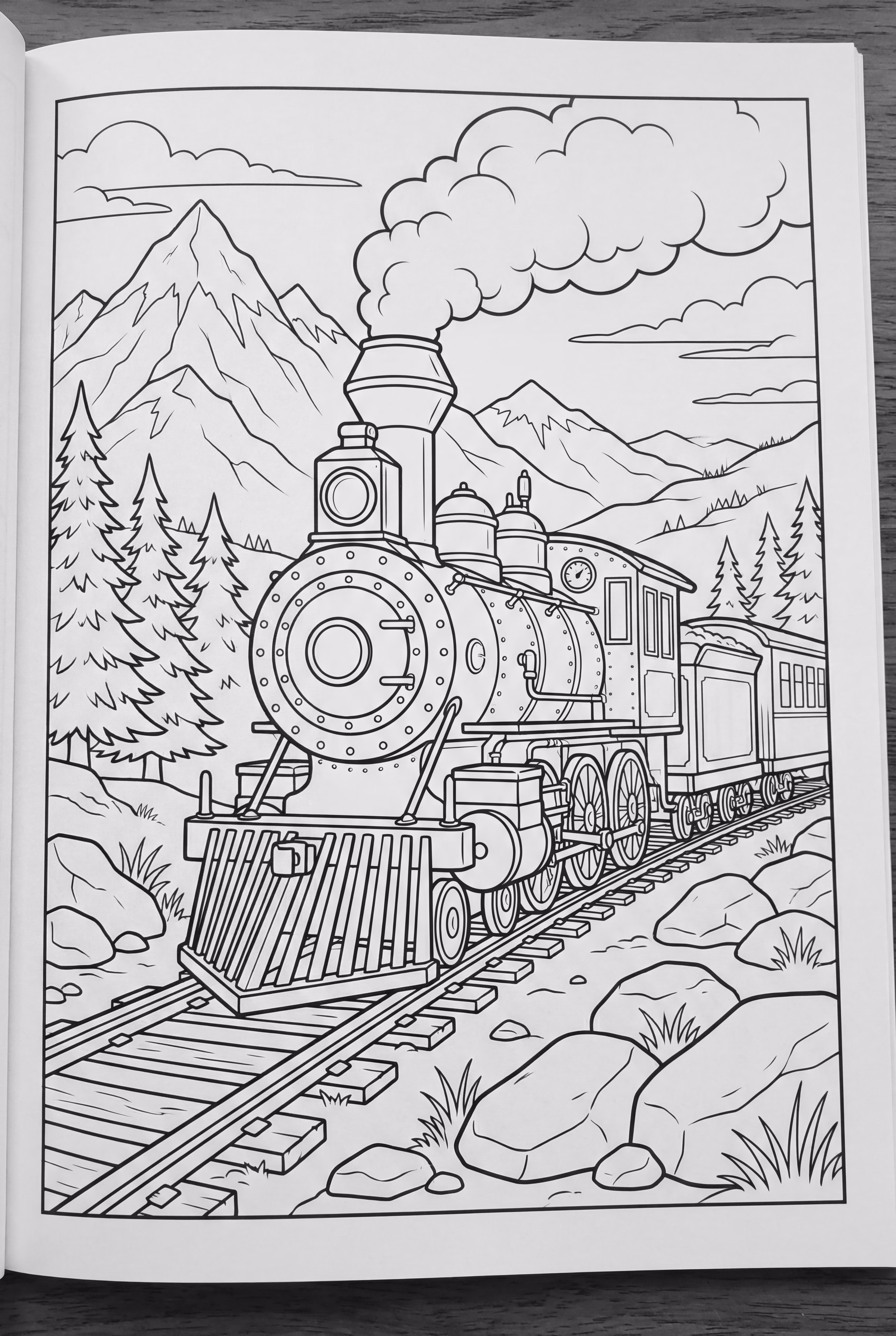 trem a vapor realista em uma paisagem montanhosa-2