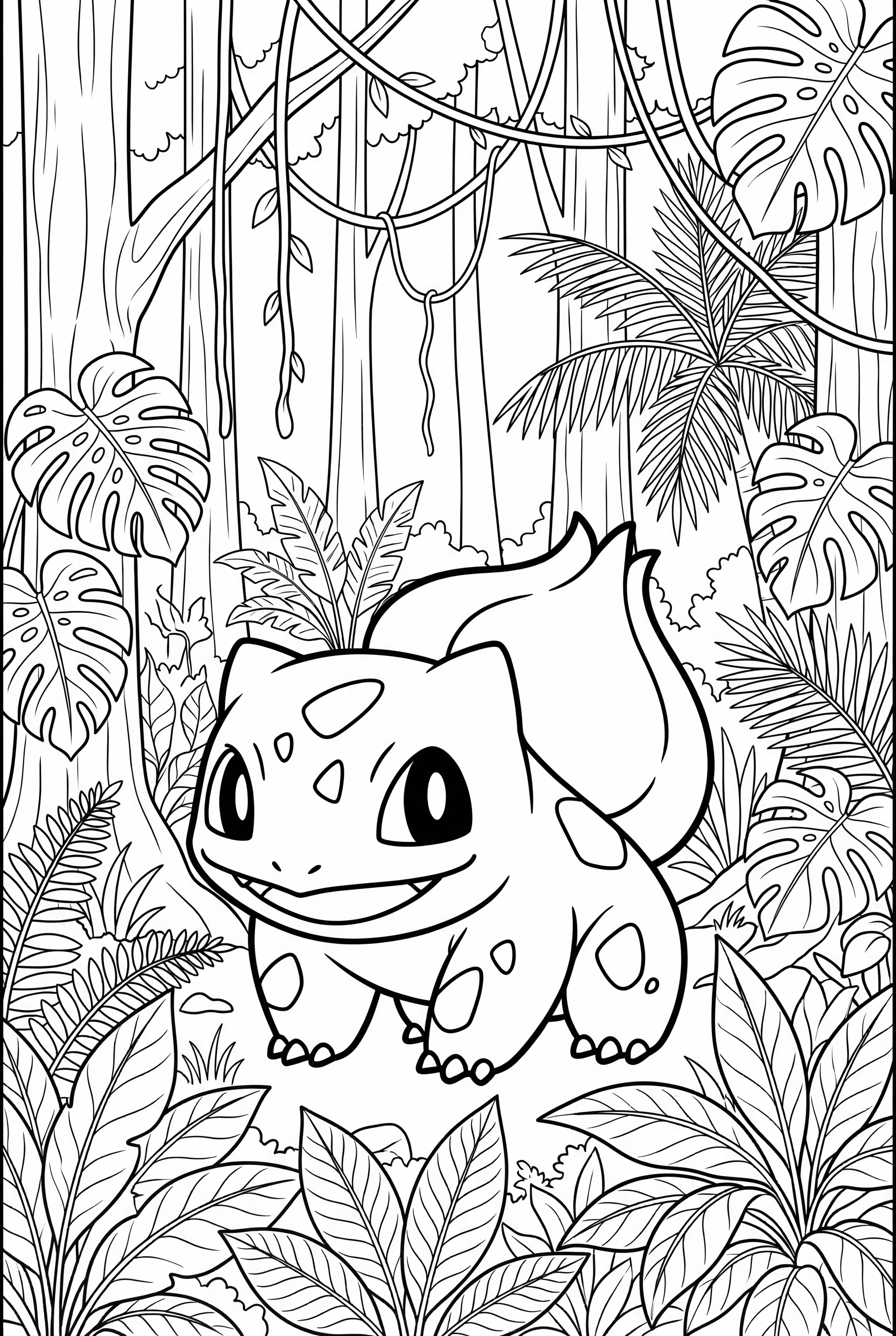 Realistischer Bulbasaur im dichten Dschungel