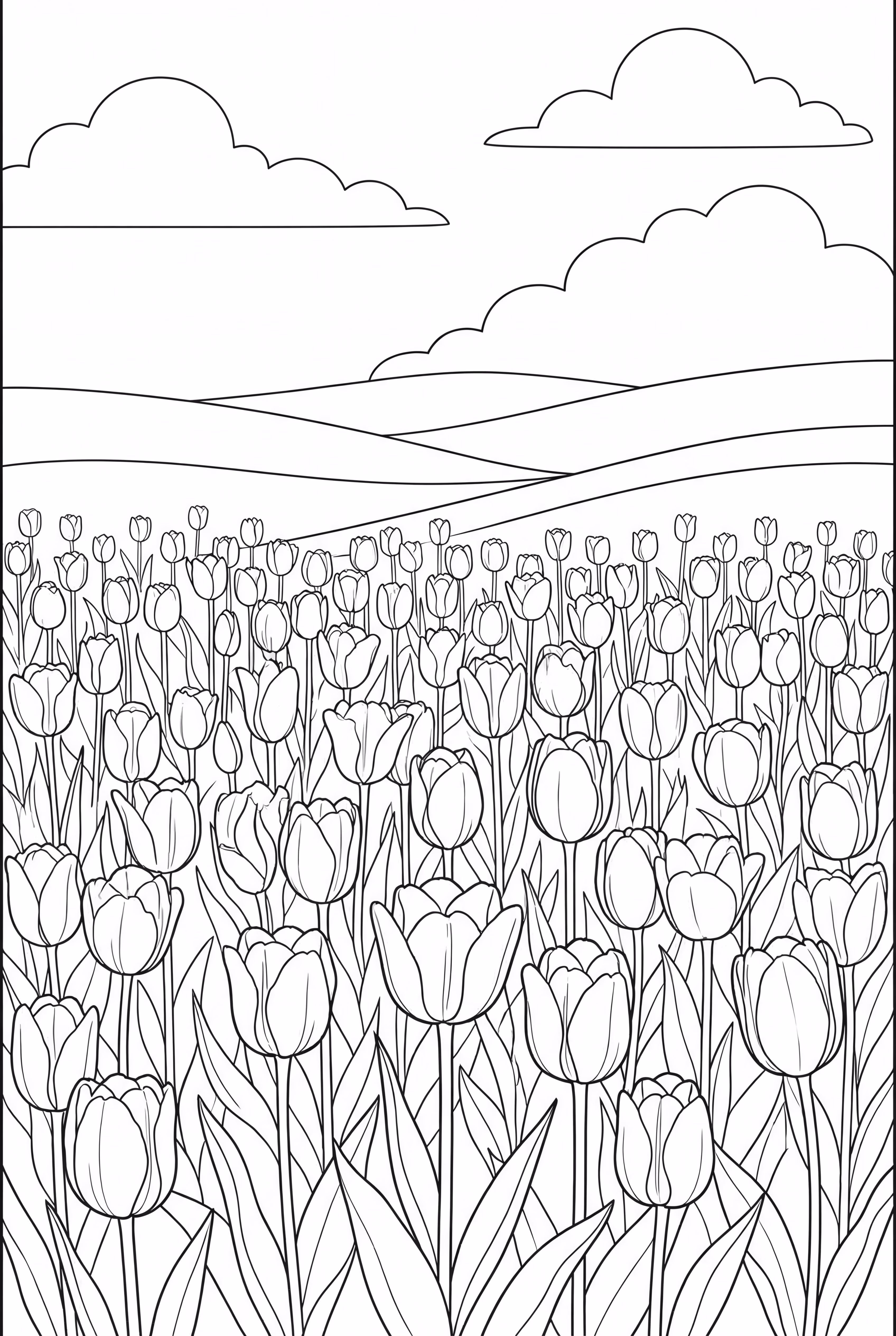 现实中的郁金香田野在日落时分